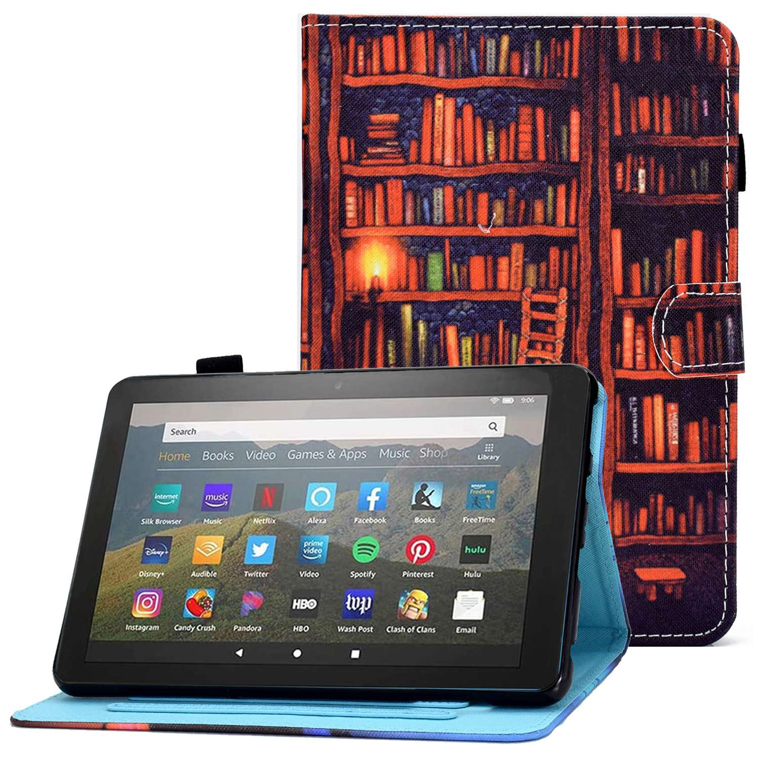 

Stichmuster-drucktablet-hülle Für Amazon Fire 7 (2022), Drop-protective-schutzabdeckungsständer Mit Kartensteckplätzen - Bücherregal, Amazon Fire 7 (2022)