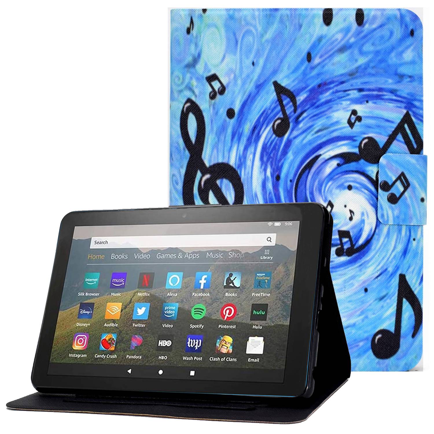

Für Amazon Fire 7 (2022) Protective Tablet Hülle, Einstellbare Ständer Muster Druckschocksicherung PU Lederabdeckung Mit Kartenhalter - Hinweis, Amazon Fire 7 (2022)