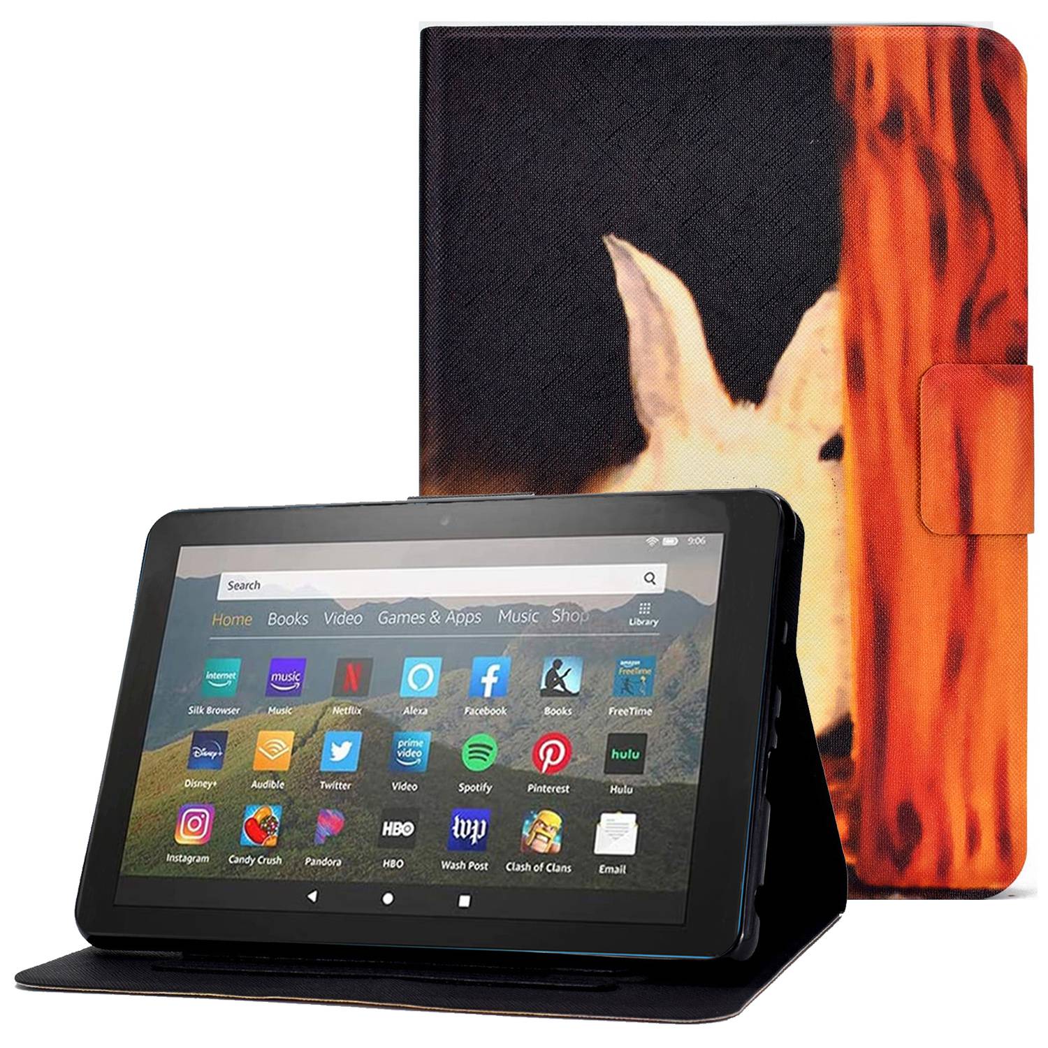 

Für Amazon Fire 7 (2022) Protective Tablet Hülle, Einstellbare Ständer Muster Druckschocksicherung PU Lederabdeckung Mit Kartenhalter - Weißer Hase, Amazon Fire 7 (2022)