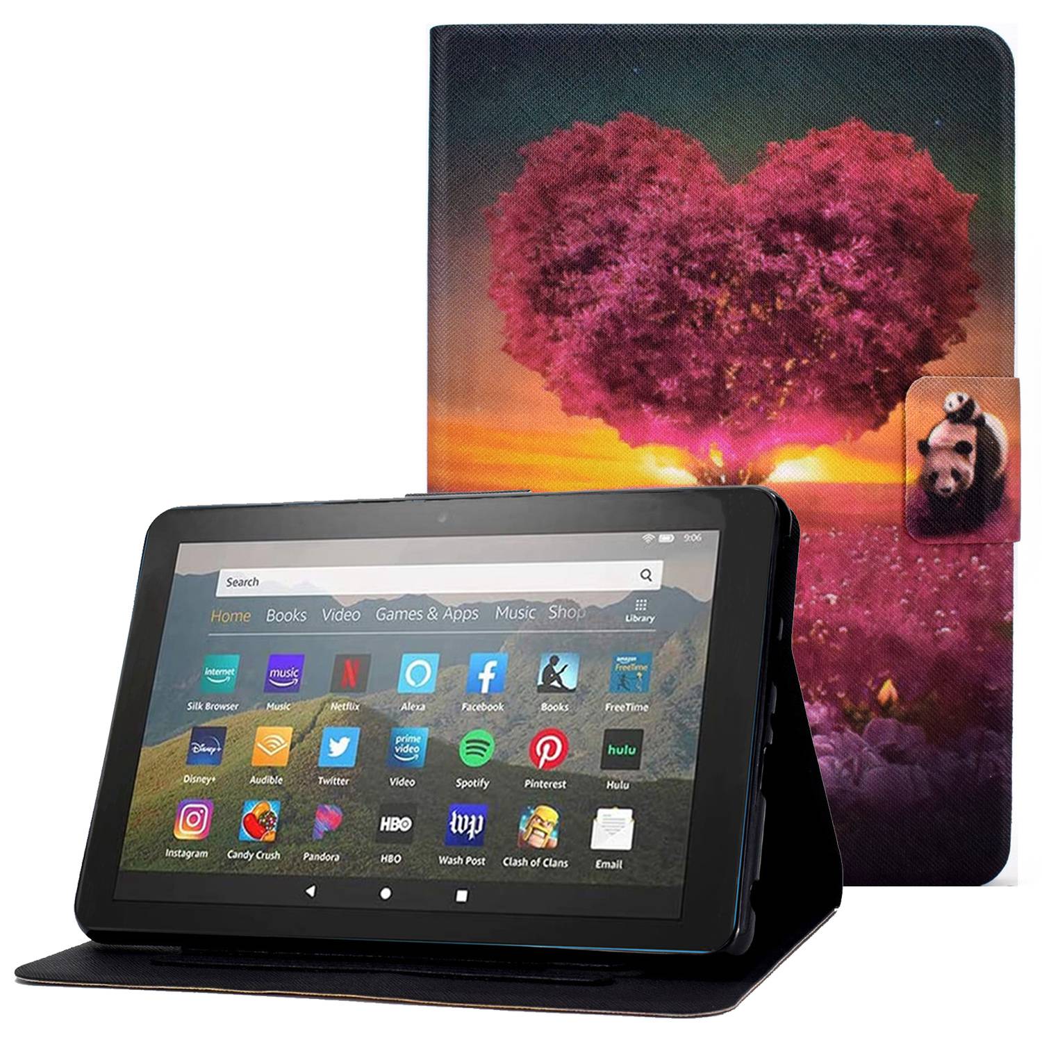 

Für Amazon Fire 7 (2022) Protective Tablet Hülle, Einstellbare Ständer Muster Druckschocksicherung PU Lederabdeckung Mit Kartenhalter - Panda, Amazon Fire 7 (2022)