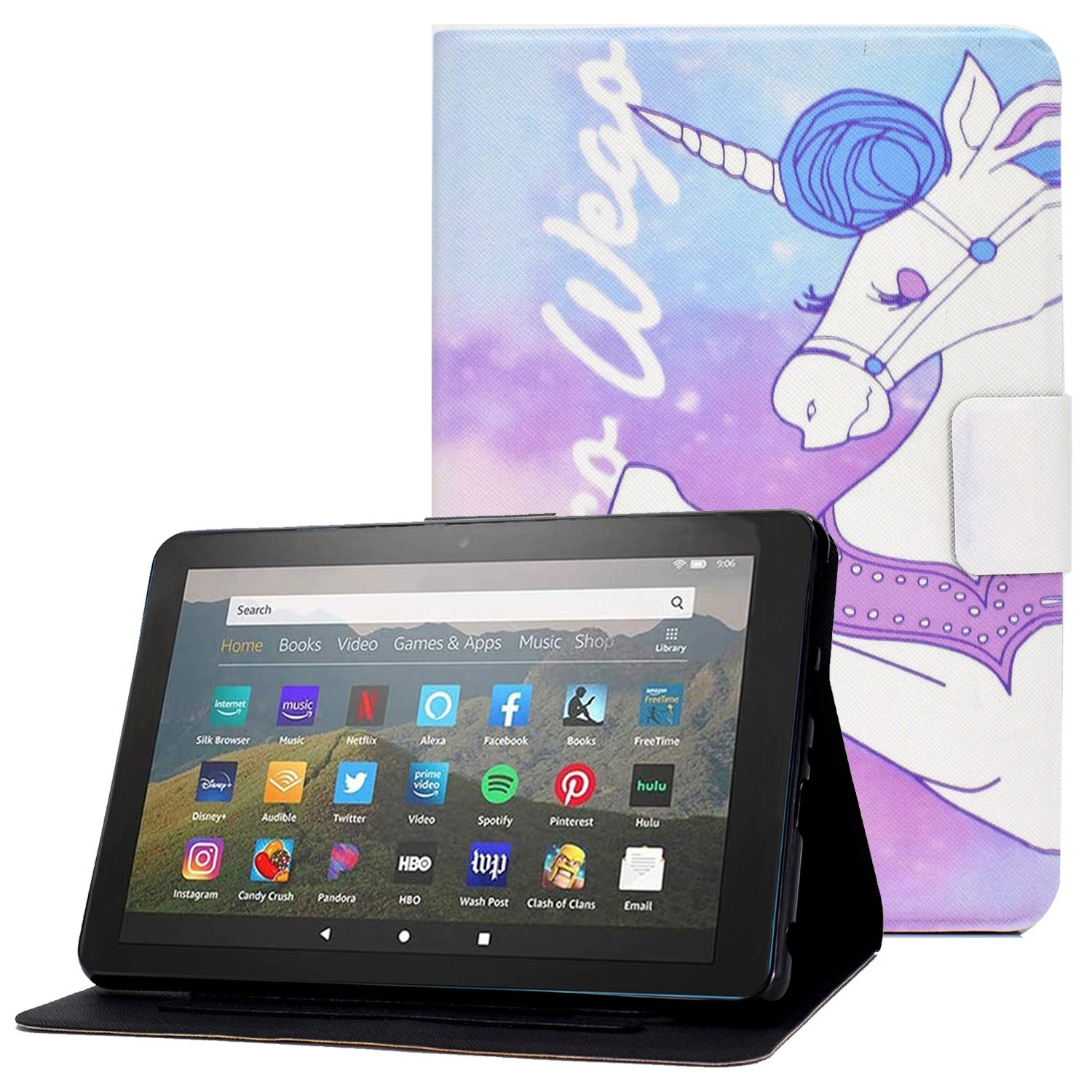 

Für Amazon Fire 7 (2022) Protective Tablet Hülle, Einstellbare Ständer Muster Druckschocksicherung PU Lederabdeckung Mit Kartenhalter - Weißes Pferd, Amazon Fire 7 (2022)