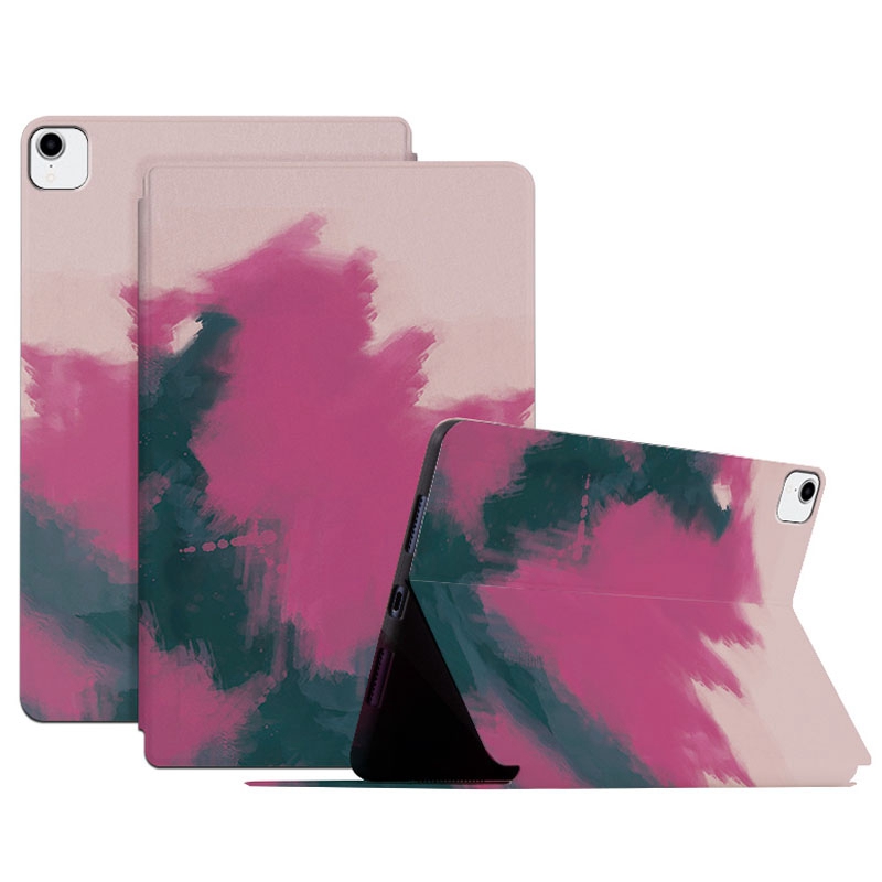

For iPad Pro 11 inch (2018) / (2020) / (2021) / (2022) Watercolor Pattern Protective Cover Anti-fall Scratch-Resistnt PU Leather Tablet Case with Stand and Auto Wake / Sleep - Rose, iPad Pro 11 (2021)