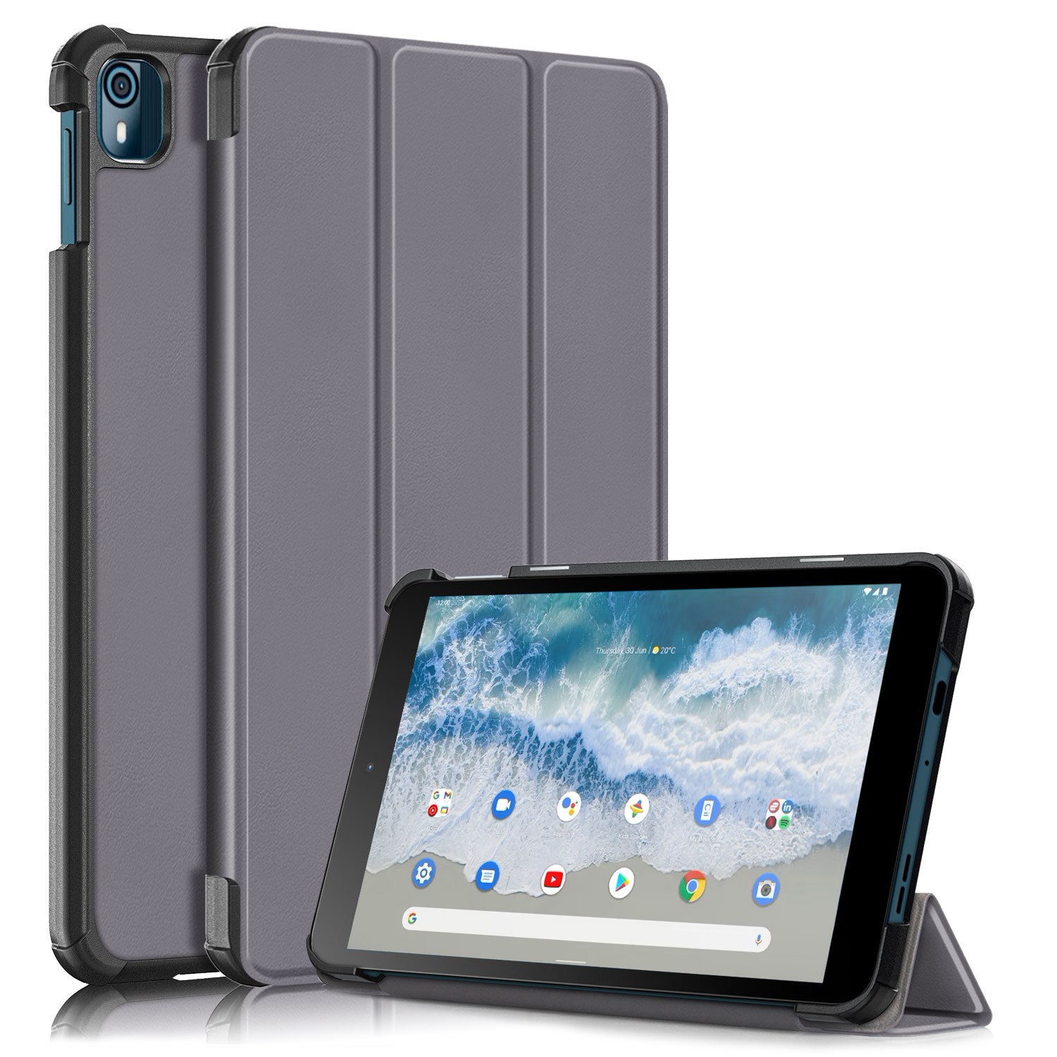 

Für Nokia T10 (2022) 8 Zoll PU Lederschockdicht Anti-wear-schutzhülle Tri-fold Stand Tablet Deckung - Grau, Nokia T10