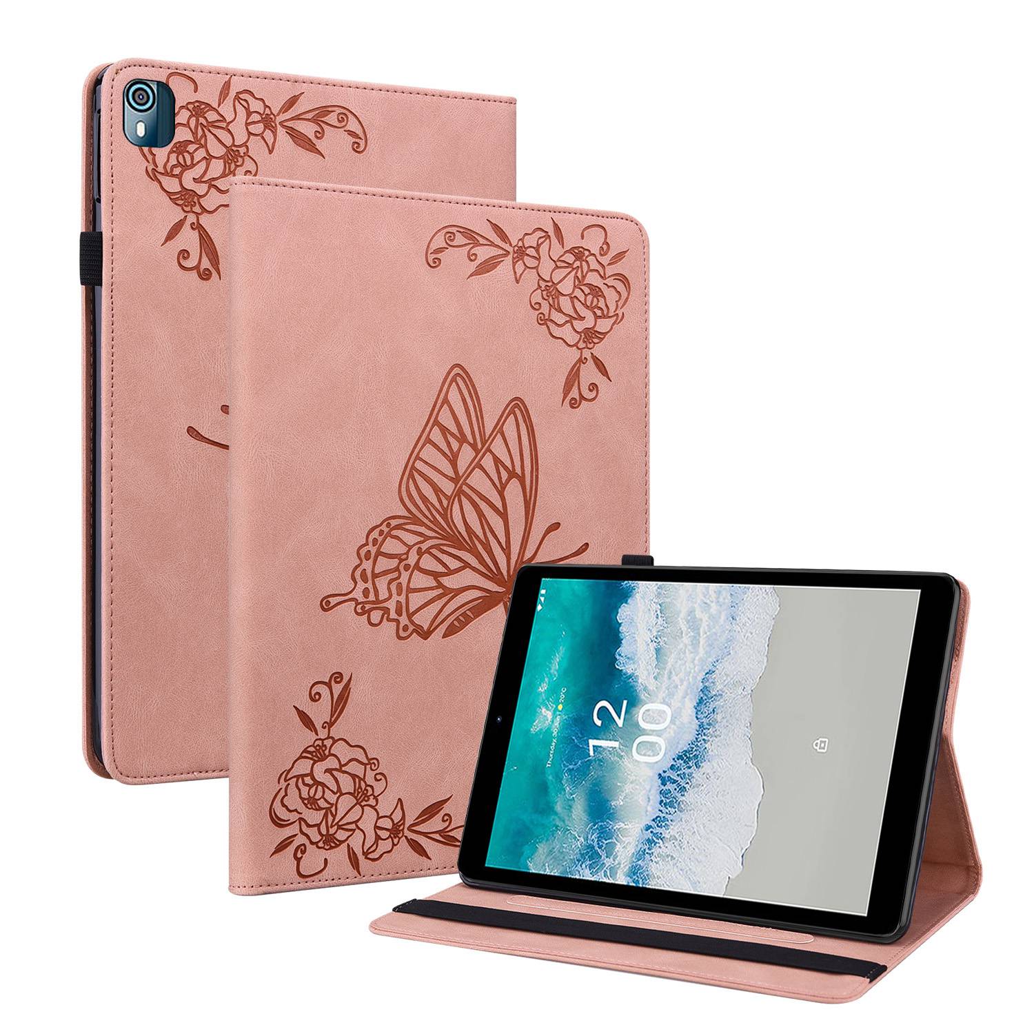 

Für Nokia T10 Butterfly Blumenmuster Tablet Hülle PU Leder + TPU Anti-scratch-kartenhalterschale - Rosa, Nokia T10