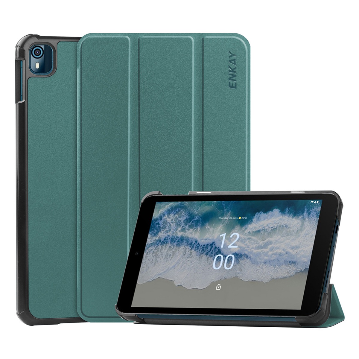 

Enkay PU Leder+pc -hülle Für Nokia T10 Schutzhülle Tablet Schocksicherer Abdeckung Mit Trifold -ständer - Schwarzgrün, Nokia T10