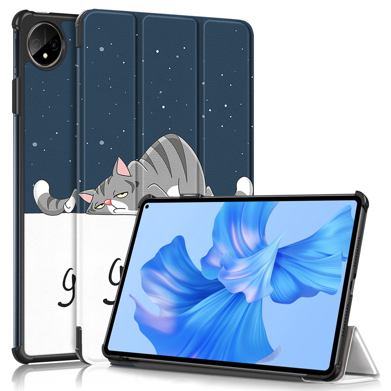 

Für Huawei Matepad Pro 11 (2022) Auto -wake / Schlaffunktion Triflold Ledermuster Gedrucktes Tablet Hülle Magnetabdeckung - Gute Nacht Katze, Huawei MatePad Pro 11 (2022)
