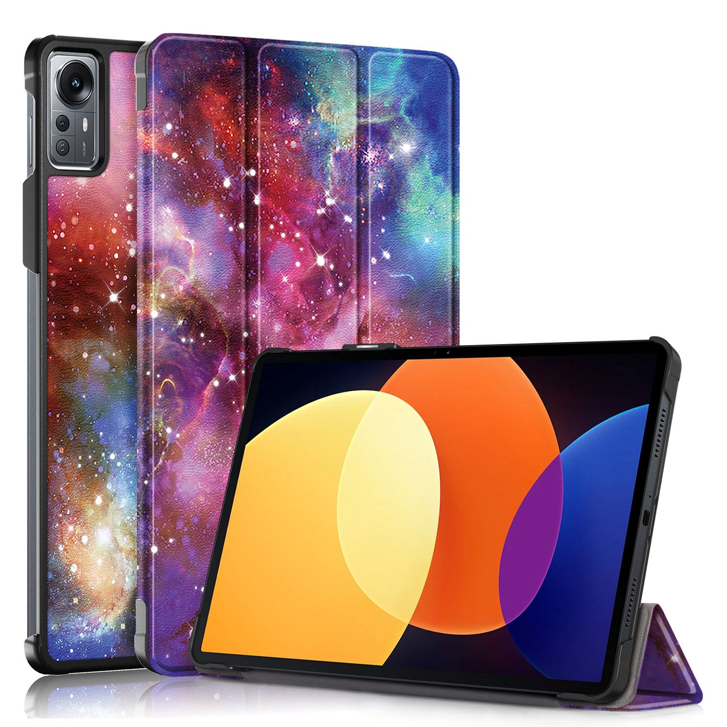 

Für Xiaomi Pad 5 Pro 12.4 (2022) Triufold Ledermuster Gedrucktes Tablet Case Auto Wake / Schlafmagnetabdeckung - Die Milchstraße, Xiaomi Pad 5 Pro 12.4 (2022)