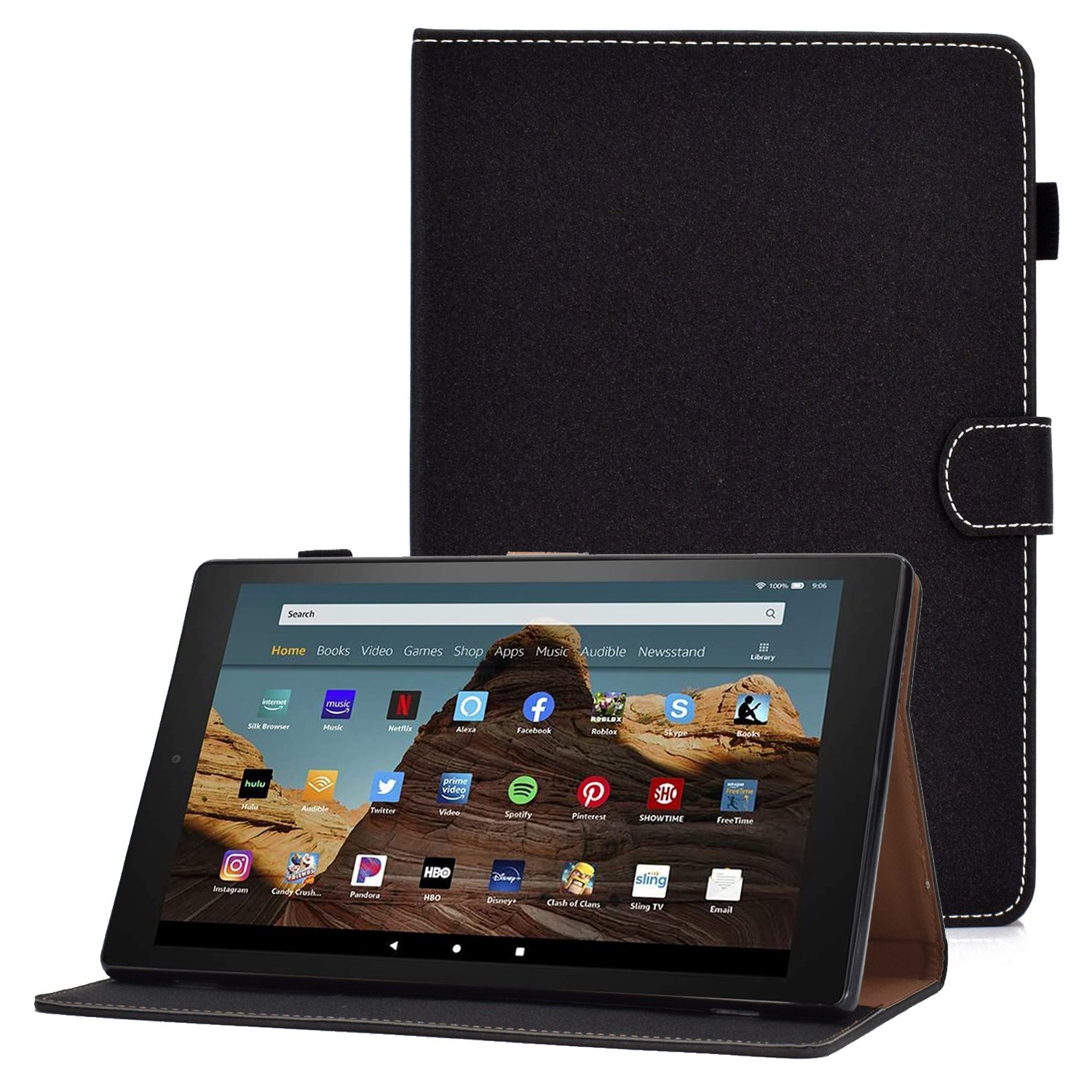 

Für Amazon Fire HD 10 (2015) /(2017) /(2019) Solid Color Tablet Deckabdeckung PU Leder Magnetic Viewing Stand Hülle Mit Kartensteckplätzen - Schwarz, Amazon Fire HD 10 (2015)
