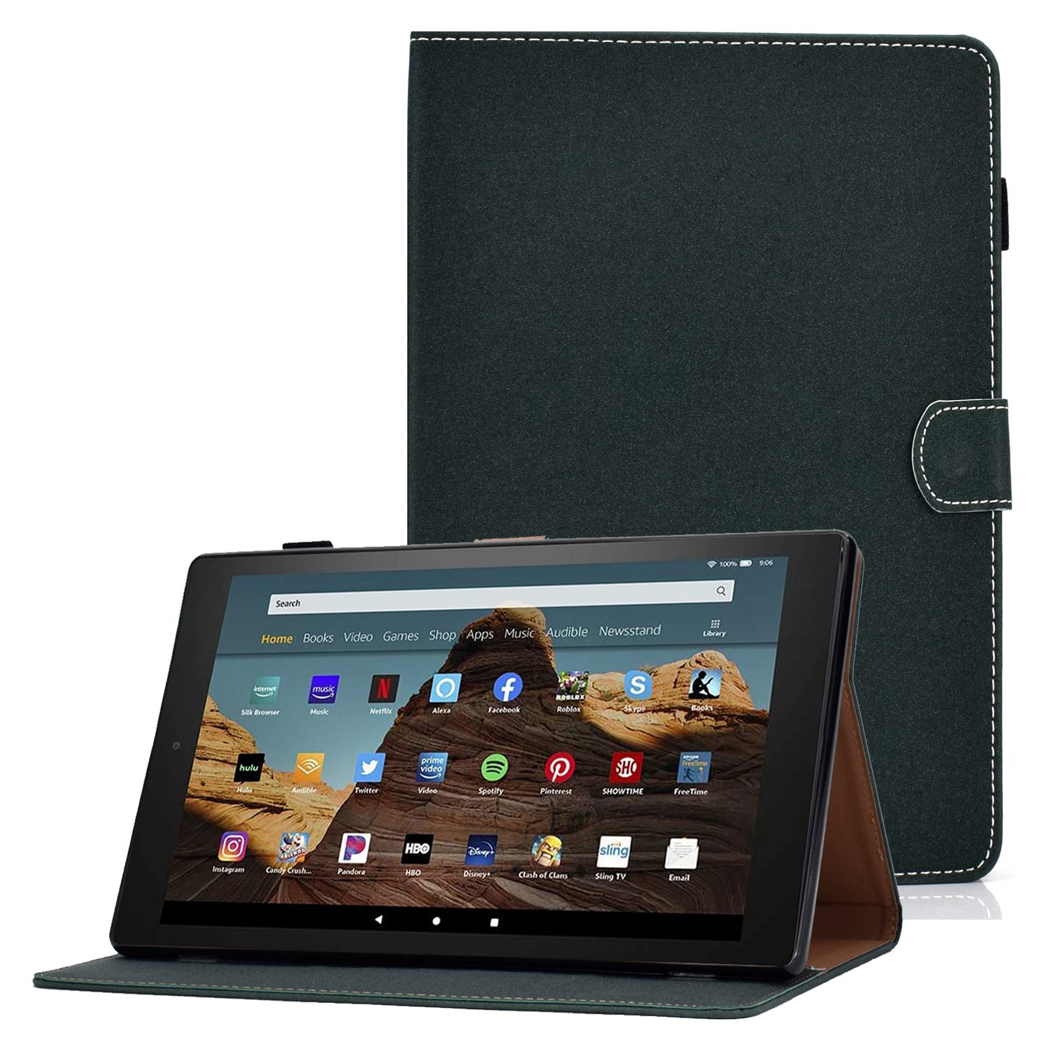 

Für Amazon Fire HD 10 (2015) /(2017) /(2019) Solid Color Tablet Deckabdeckung PU Leder Magnetic Viewing Stand Hülle Mit Kartensteckplätzen - Grün, Amazon Fire HD 10 (2015)