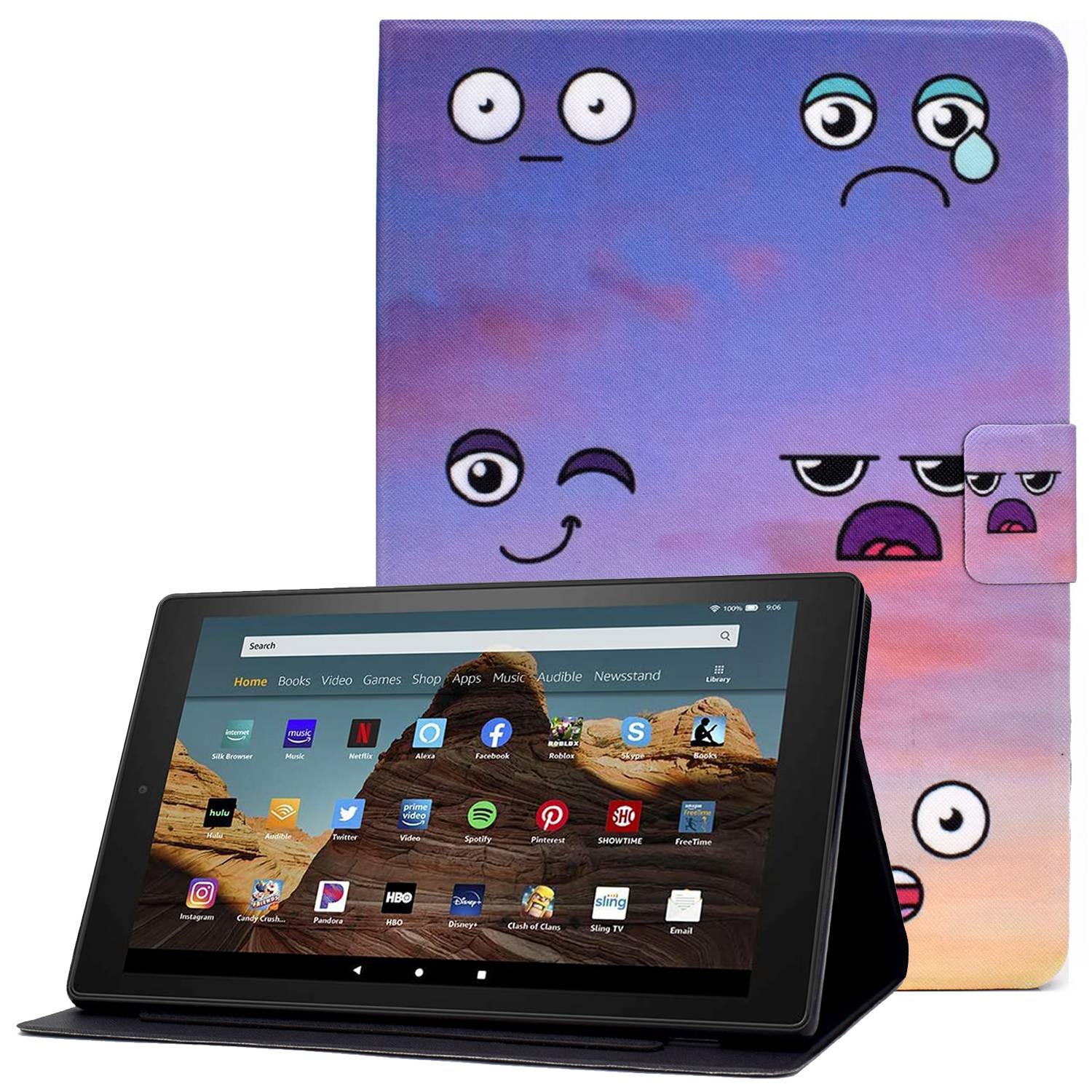 

Für Amazon Fire HD 10 (2015) /(2017) /(2019) Muster Drucktablettenabdeckungskarten -slots PU Leder Magnetic Clasp Stand Hülle - Gesichtsausdruck, Amazon Fire HD 10 (2015)