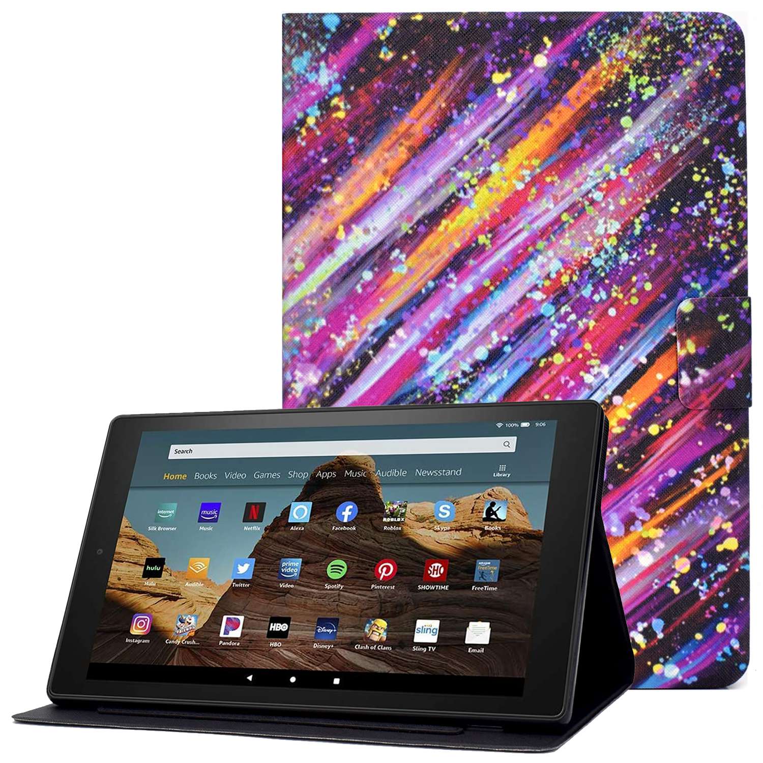 

Für Amazon Fire HD 10 (2015) /(2017) /(2019) Muster Drucktablettenabdeckungskartenhalter PU Leder Anti-scratch-stand Hülle - Meteor, Amazon Fire HD 10 (2015)