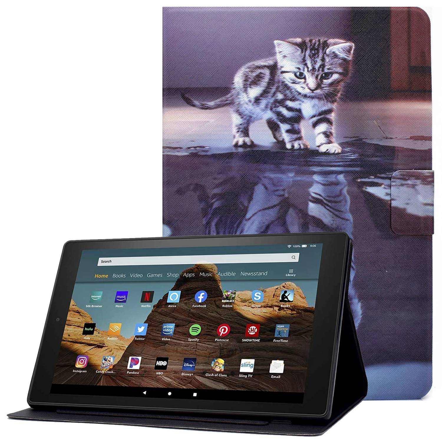 

Für Amazon Fire HD 10 (2015) /(2017) /(2019) Muster Drucktablettenabdeckungskartenhalter PU Leder Anti-scratch-stand Hülle - Katze Und Tiger, Amazon Fire HD 10 (2015)