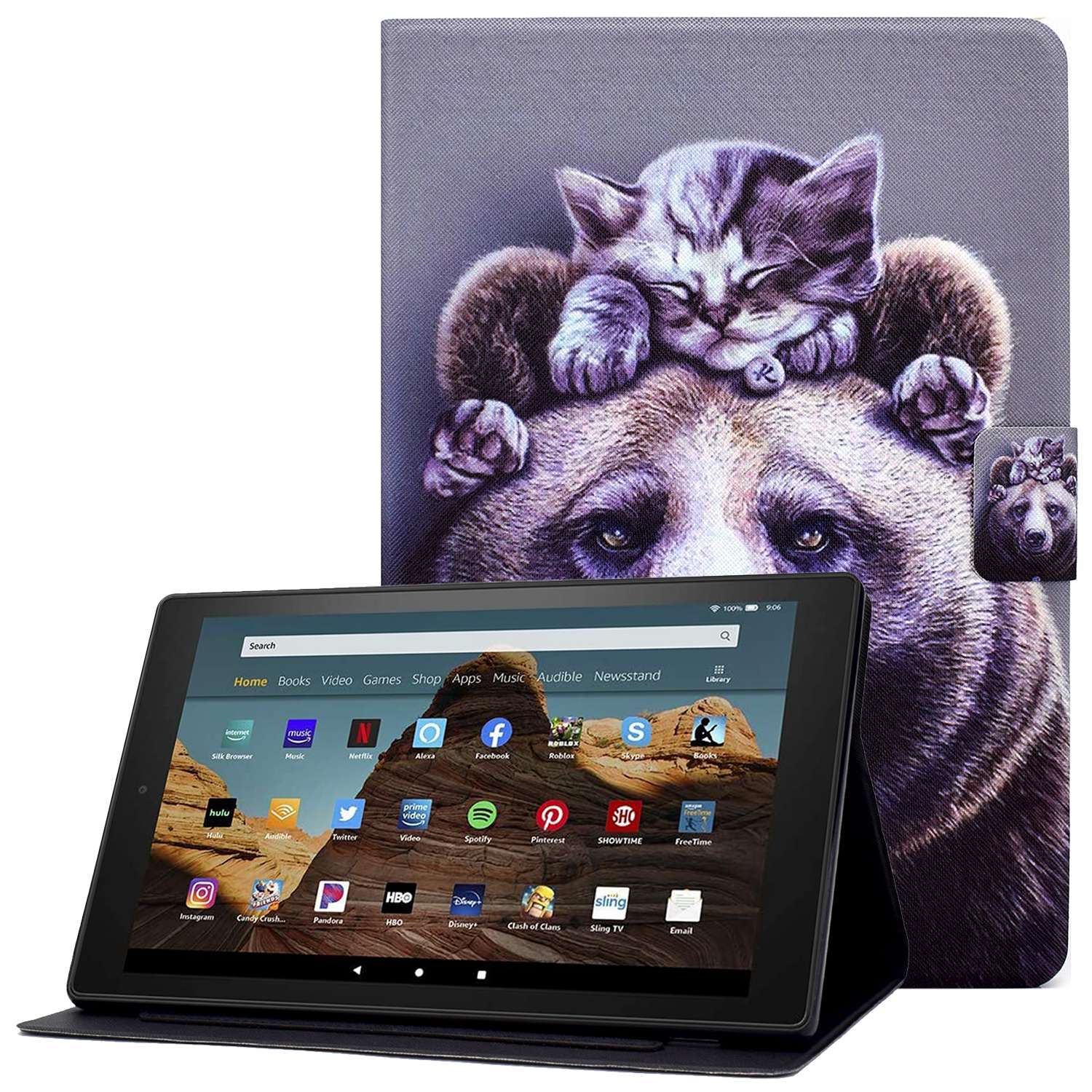 

Für Amazon Fire HD 10 (2015) /(2017) /(2019) Muster Drucktablettenabdeckungskartenhalter PU Leder Anti-scratch-stand Hülle - Katze Und Bär, Amazon Fire HD 10 (2015)