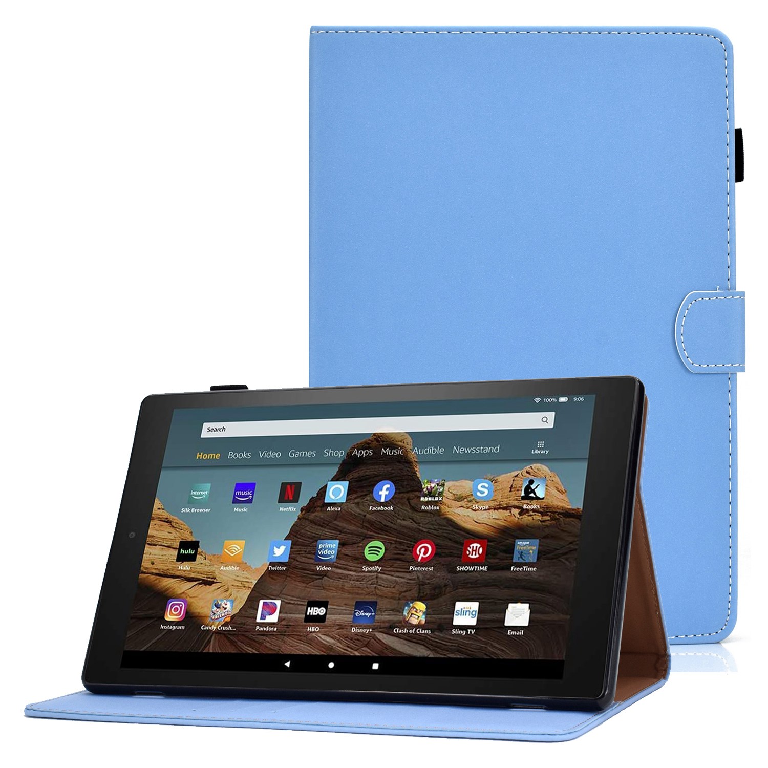 

Für Amazon Fire HD 8 (2016) /(2017) /(2018) Feste Farbstich -line Tablet Stand Wallet Hülle PU Leder Schocksicherung - Blau, Amazon Fire HD 8 (2018)