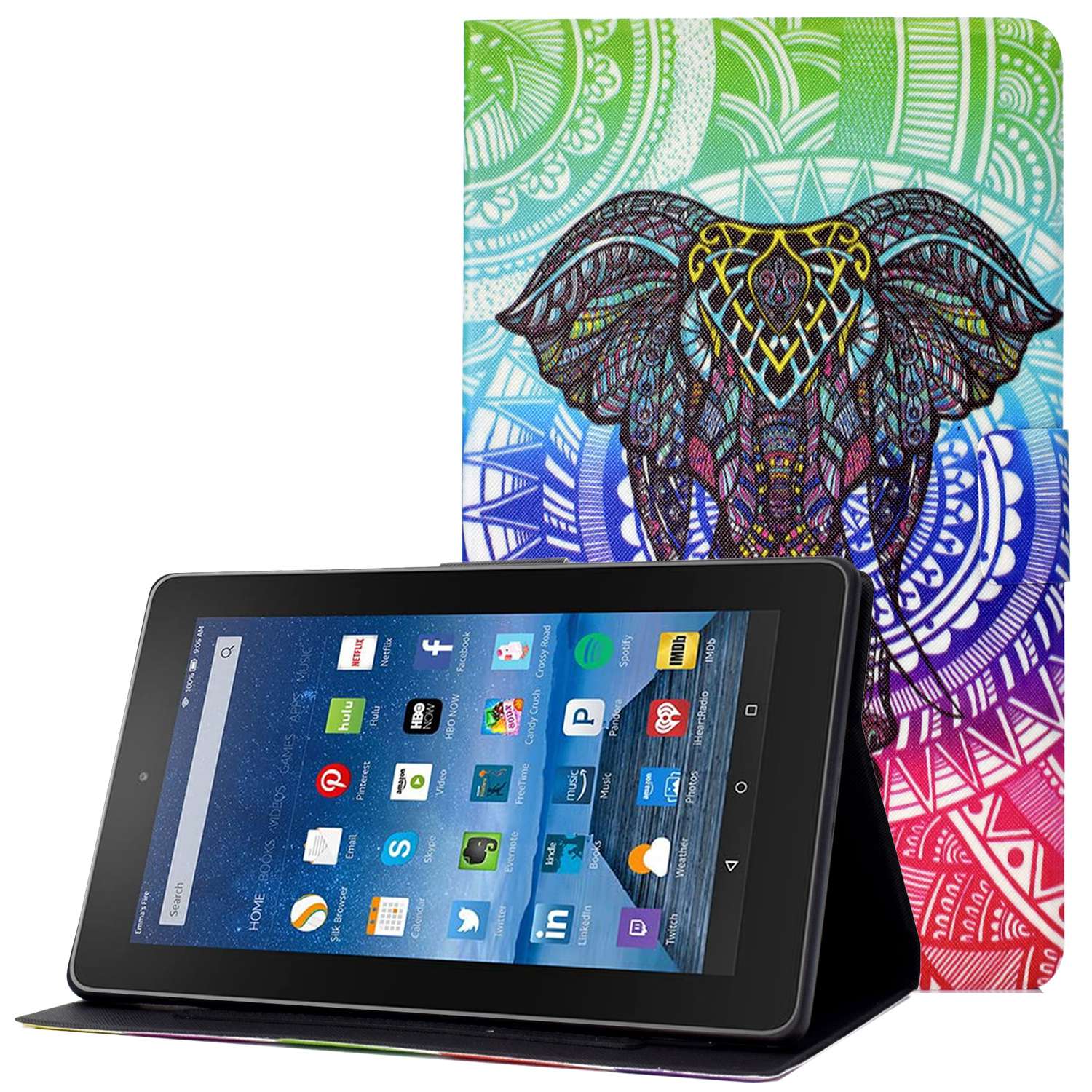 

Für Amazon Fire HD 8 (2016) /(2017) /(2018) Faltbarer Stand Tablet -fall Muster Druck PU Lederkartenhalter Schutzabdeckung - Elefant, Amazon Fire HD 8 (2016)