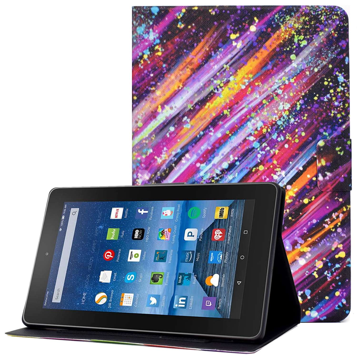 

Für Amazon Fire HD 8 (2016) /(2017) /(2018) Faltbarer Stand Tablet -fall Muster Druck PU Lederkartenhalter Schutzabdeckung - Meteor, Amazon Fire HD 8 (2016)