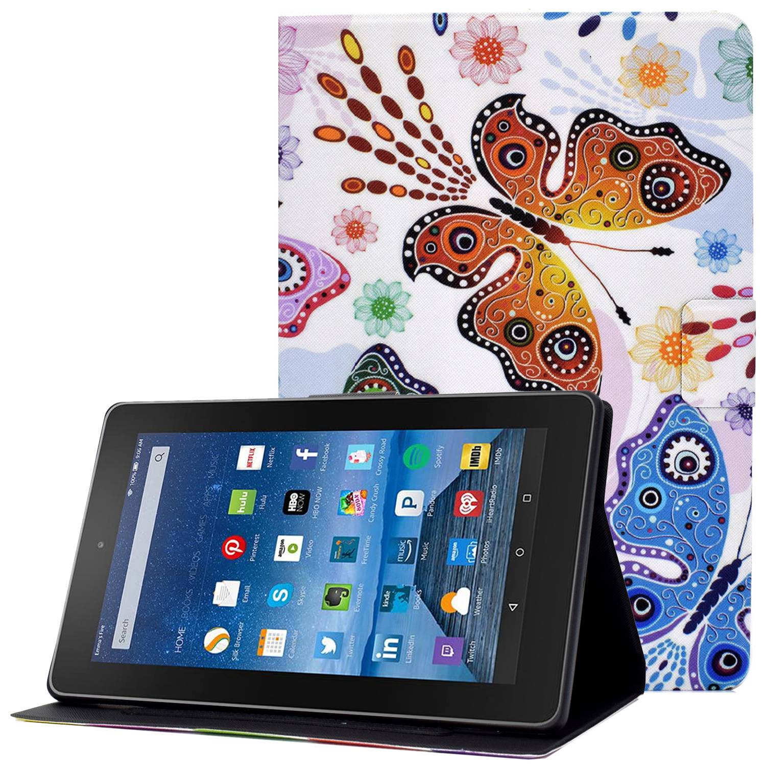 

Für Amazon Fire HD 8 (2016) /(2017) /(2018) Faltbarer Stand Tablet -fall Muster Druck PU Lederkartenhalter Schutzabdeckung - Großer Schmetterling, Amazon Fire HD 8 (2016)