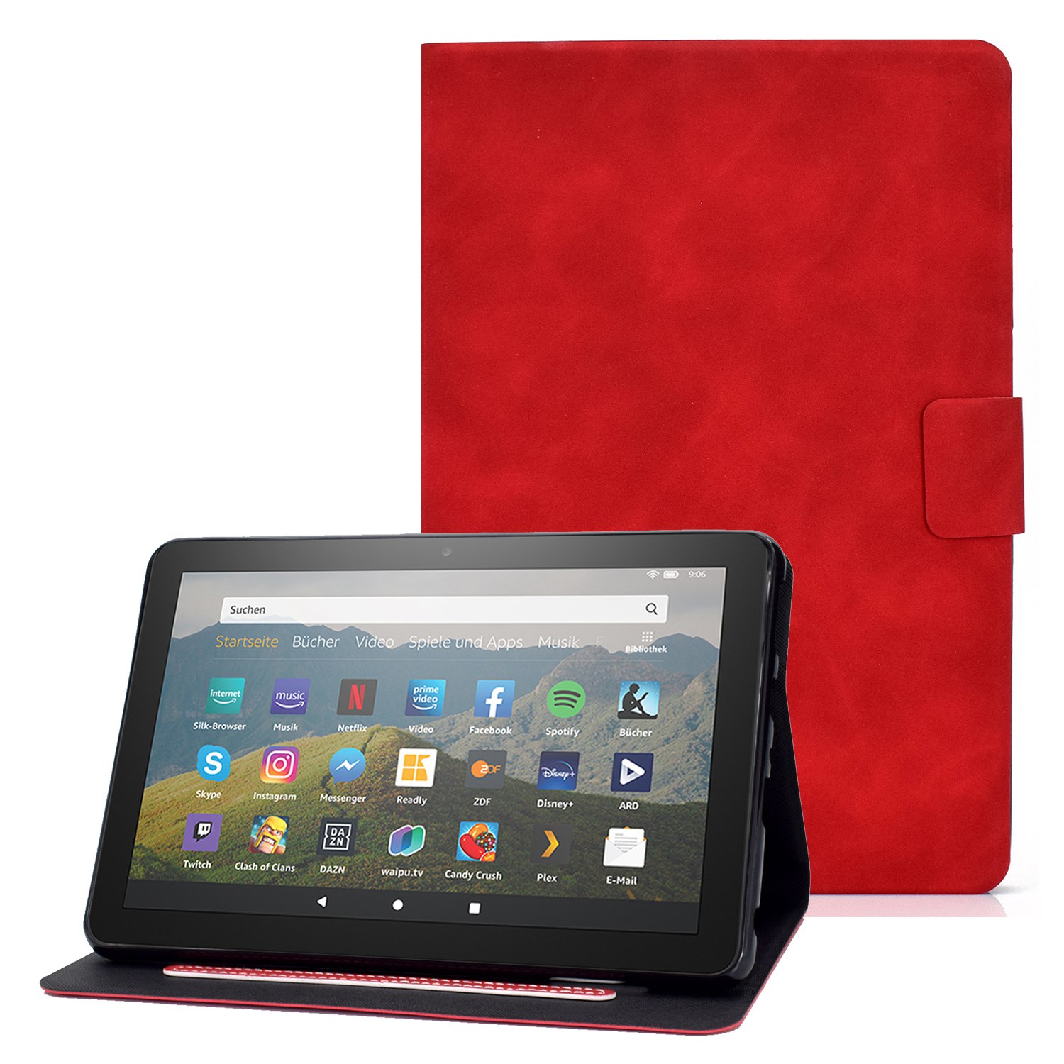 

Für Amazon Fire HD 8 (2020) Cowide Textur PU Leder Folio Flip Stand Cover Card Slots Design Protective Case - Rot, Amazon Fire HD 8 (2020)
