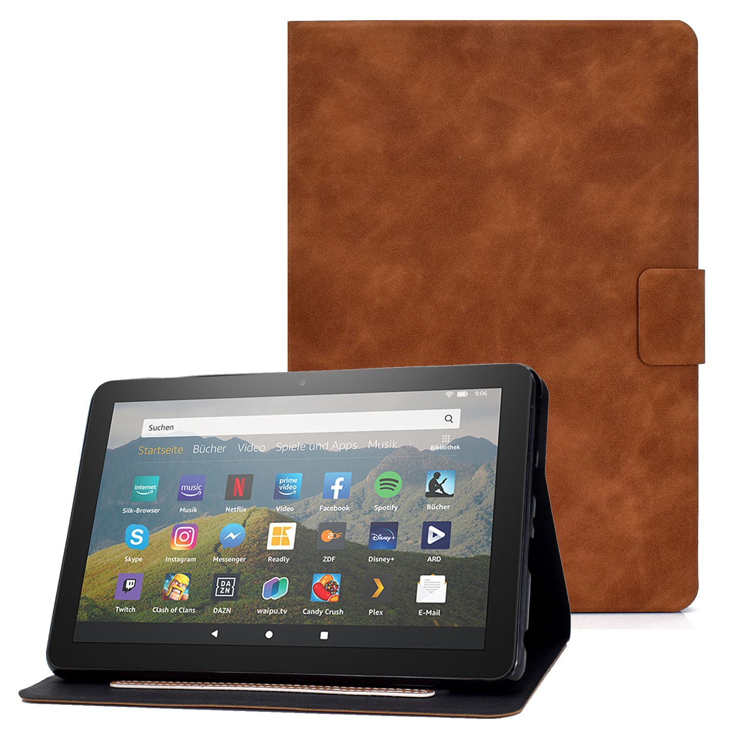 

Für Amazon Fire HD 8 (2020) Cowide Textur PU Leder Folio Flip Stand Cover Card Slots Design Protective Case - Braun, Amazon Fire HD 8 (2020)