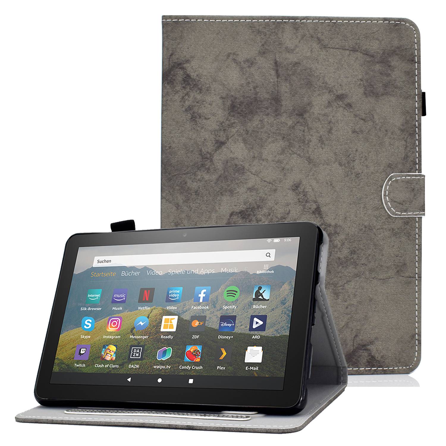 

Für Amazon Fire HD 8 (2020) Vollschutz PU Leder Tablet Hülle Stoff Textur Feste Farbbare Standabdeckung Mit Kartenhalter - Grau, Amazon Fire HD 8 (2020)