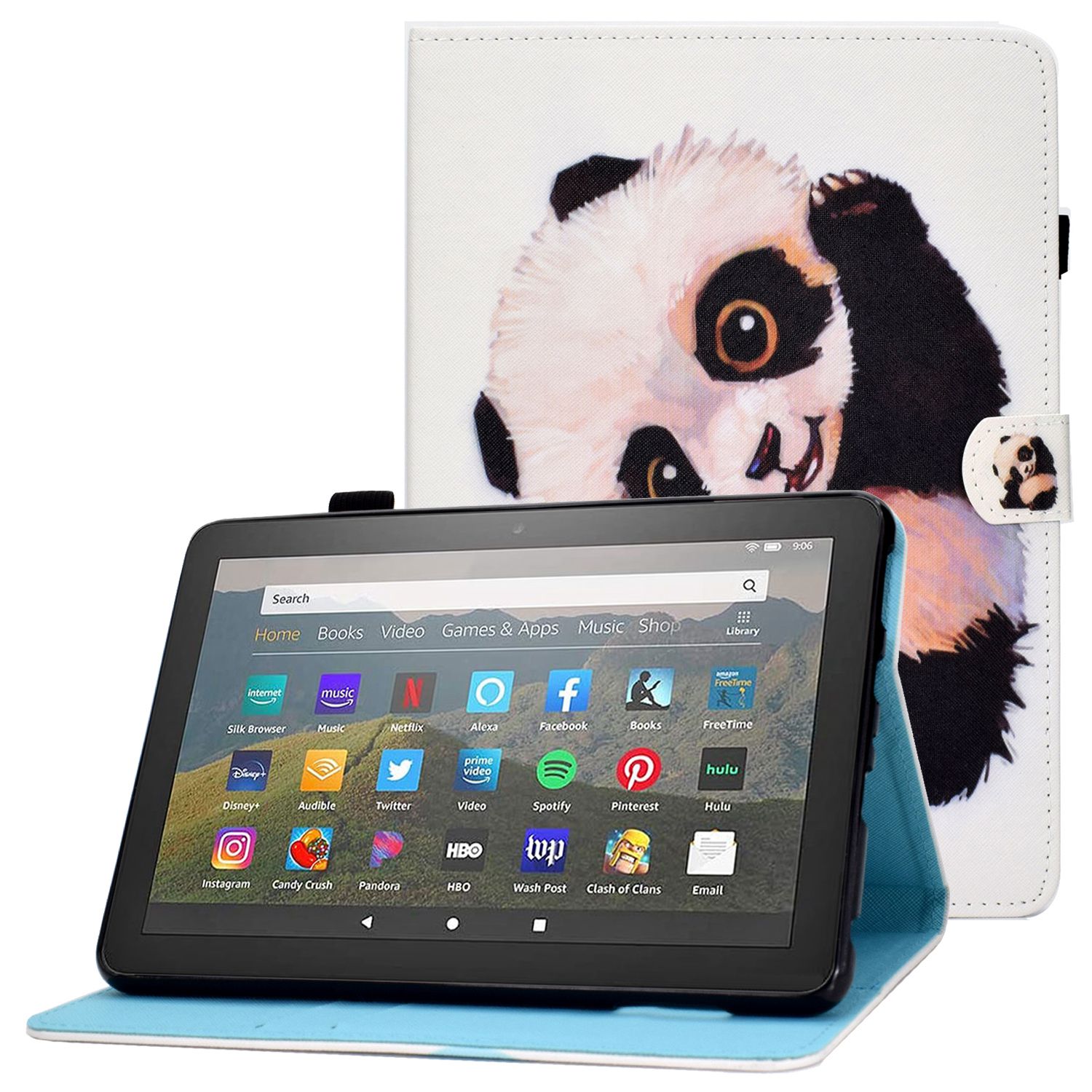 

Muster Bedruckte Ledertasche Für Amazon Kindle Fire HD 8 (2020) Schockdes Abdeckungsabdeck / Geldbörse - Netter Panda, Amazon Fire HD 8 (2020)