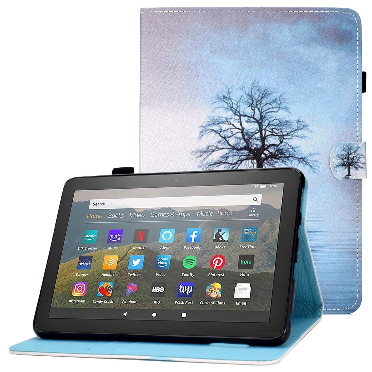 

Muster Bedruckte Ledertasche Für Amazon Kindle Fire HD 8 (2020) Schockdes Abdeckungsabdeck / Geldbörse - Baum, Amazon Fire HD 8 (2020)