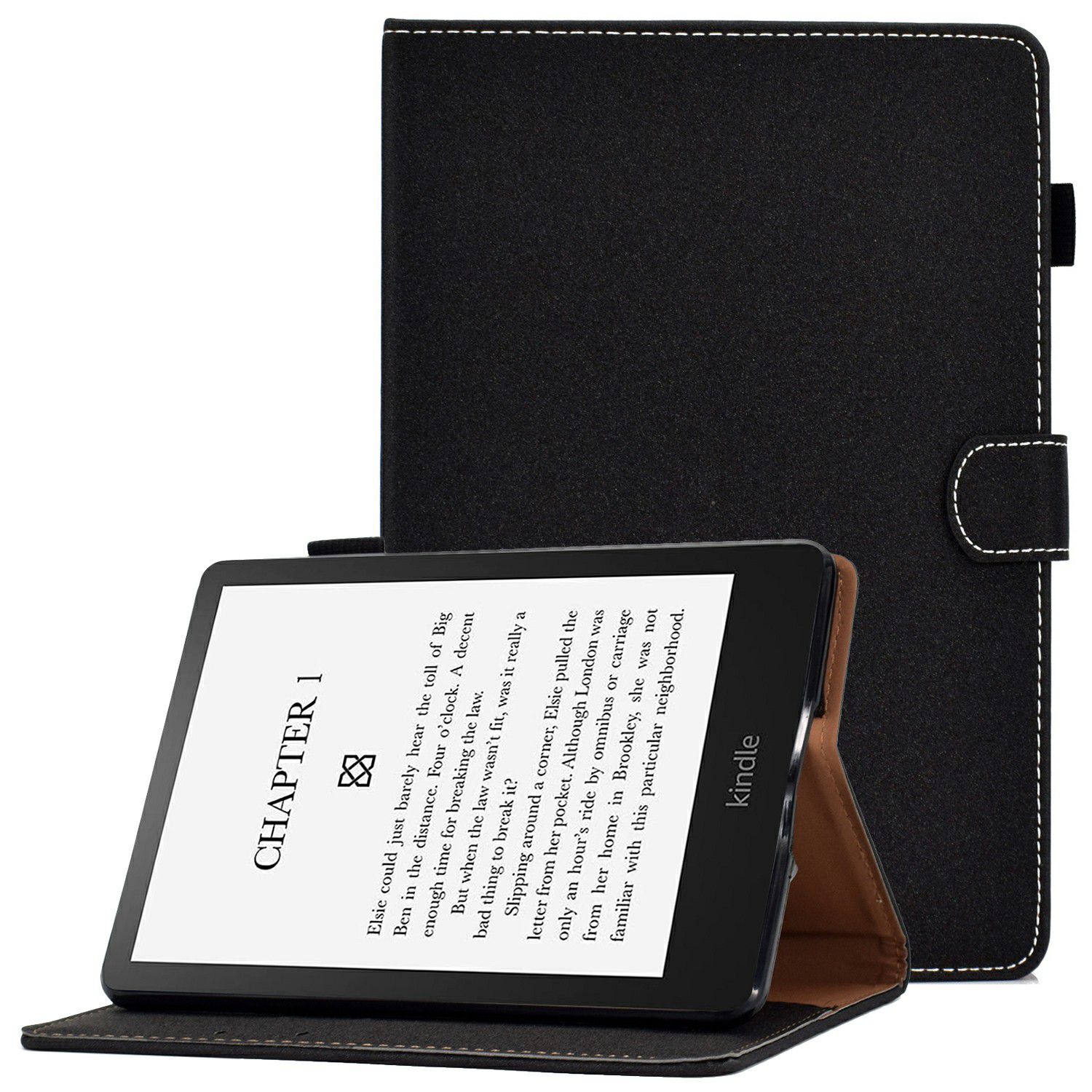 For Amazon Kindle Paperwhite 5 (2021) Solid Color Magnetic Clasp Stand Case PU Leather Shockproof Cover with Card Slots - Black