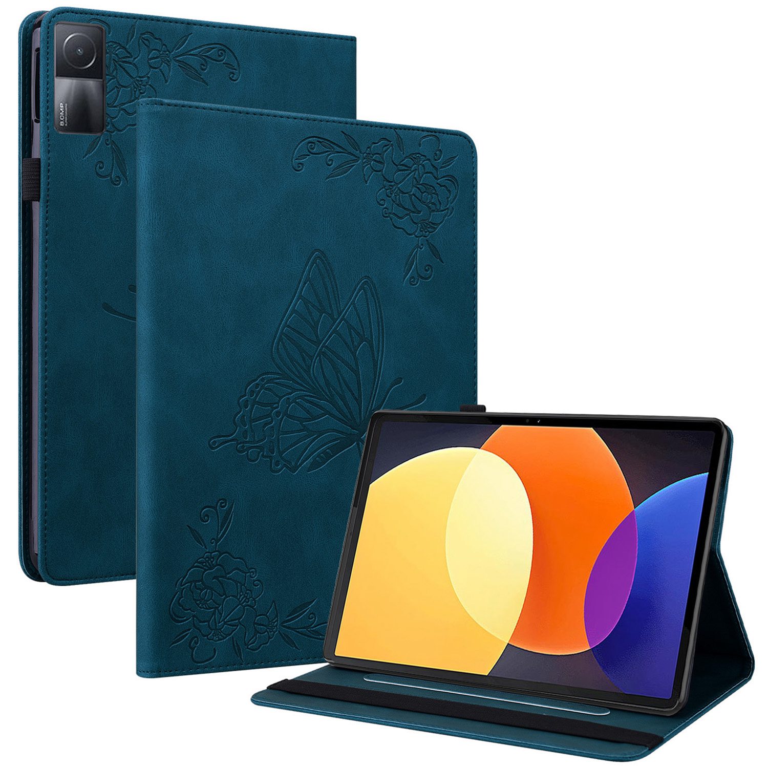 

Für Xiaomi Redmi Pad Sprudelnder Schmetterling Blumenmuster Tablet Hülle Kartenhalter PU Lederstand Cover Mit Gummiband - Blau, Xiaomi Redmi Pad
