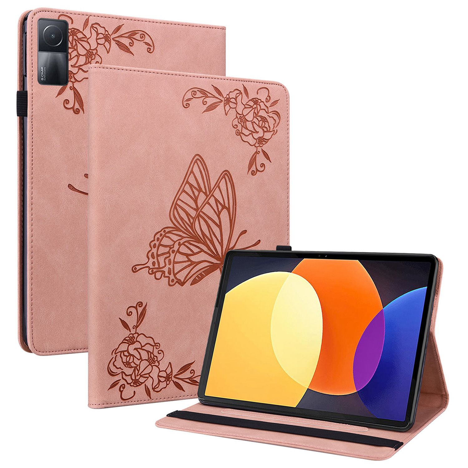 

Für Xiaomi Redmi Pad Sprudelnder Schmetterling Blumenmuster Tablet Hülle Kartenhalter PU Lederstand Cover Mit Gummiband - Rosa, Xiaomi Redmi Pad