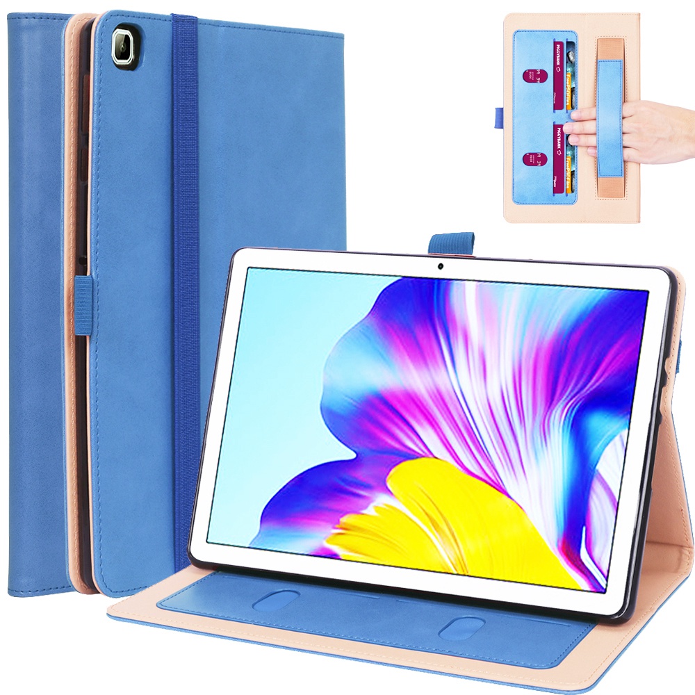 

Für Honor Pad X8 Business Retro Texture Tablet Hülle PU Lederkartenhalter -standabdeckung Mit Handgurt Und Gummiband - Blau, Honor Pad X8