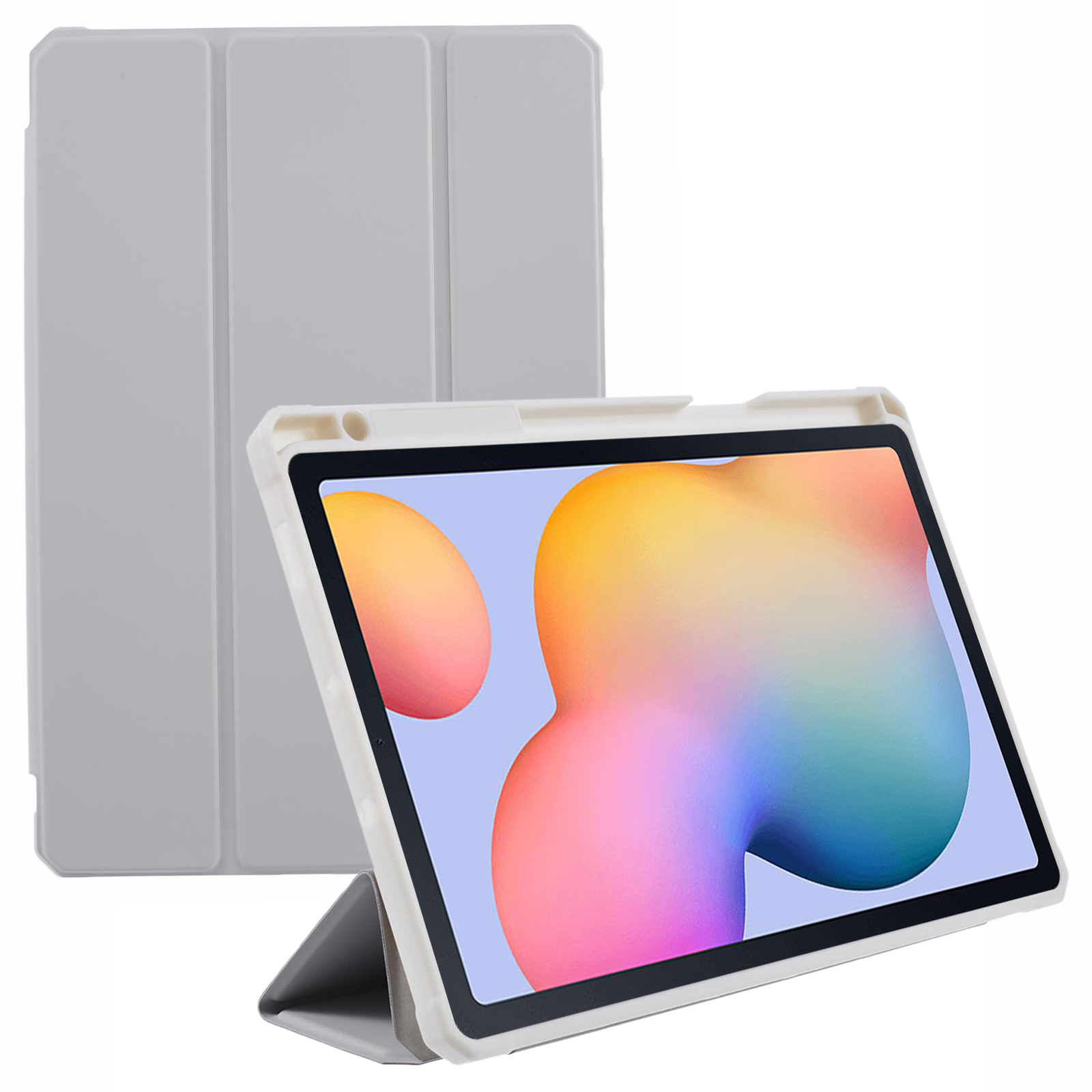

Für Samsung Galaxy Tab S6 Lite / Tab S6 Lite (2022) Hülle PU Leder Tri-fold Stand Clear Back Tablet Cover Mit Auto-wake / Schlafen - Grau, Galaxy Tab S6 Lite