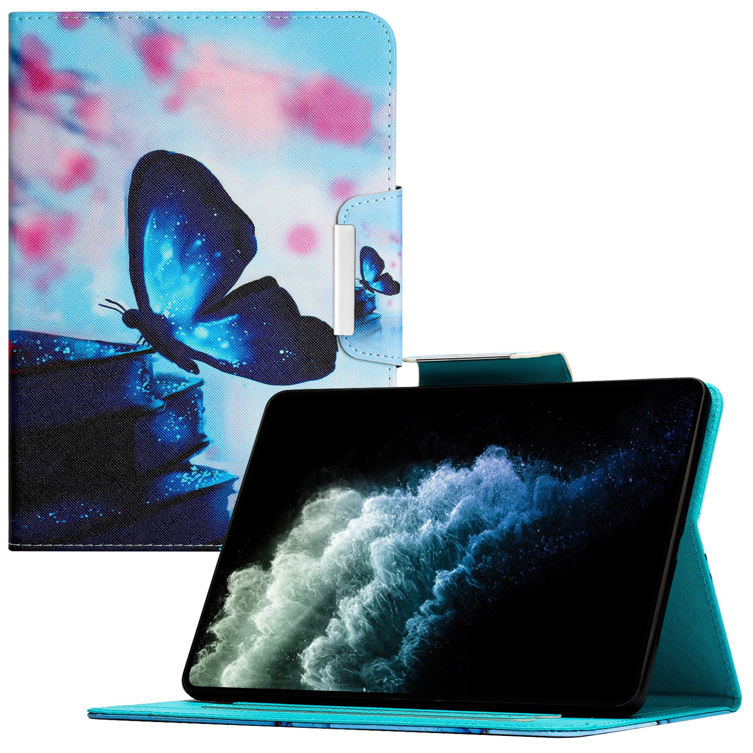 

Für Huawei Matepad Pro 11 (2022) Anti-schlupf-streifen Stand Cover Cross Textur PU Leder-karten-slots Muster Drucktablette Hülle - Blauer Schmetterling, Huawei MatePad Pro 11 (2022)