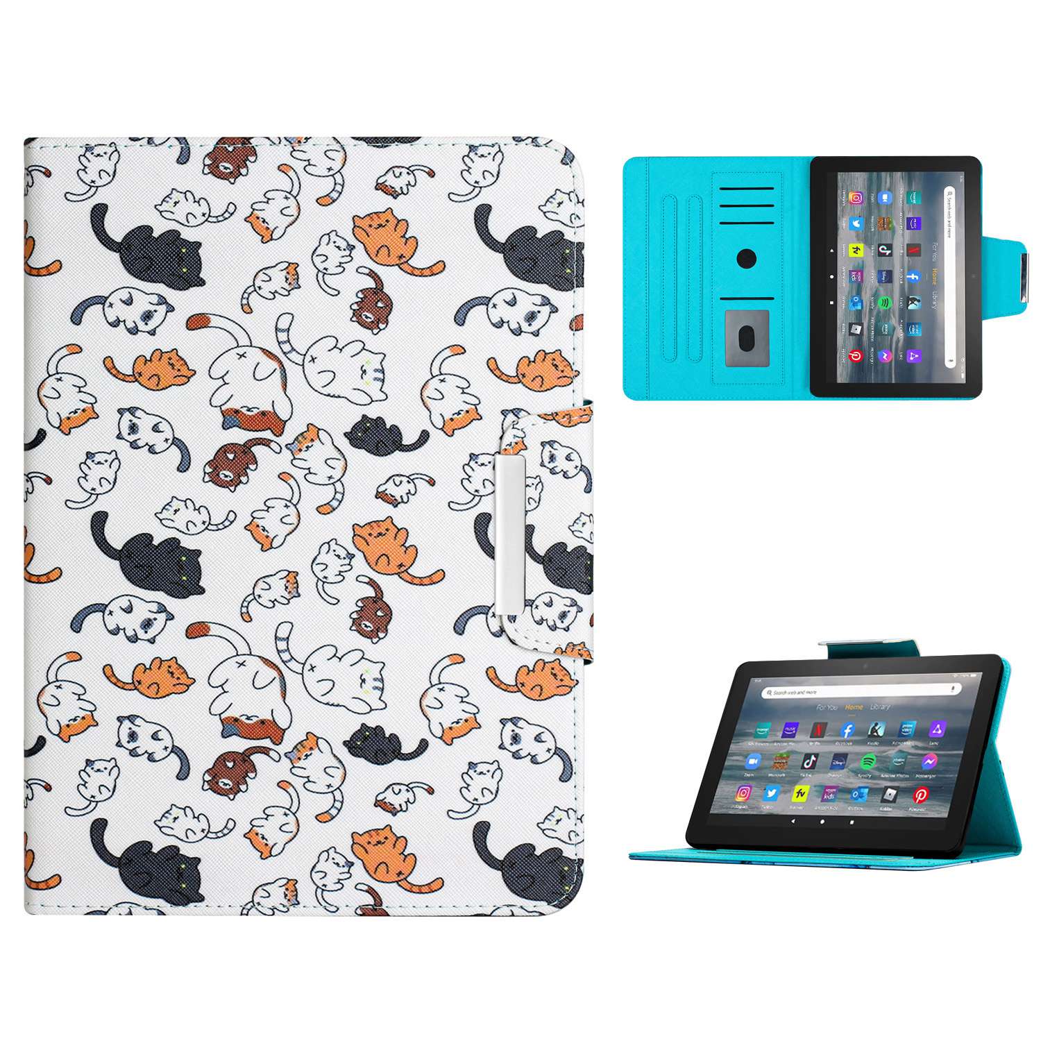 

Für Amazon Fire 7 (2022) Verstellbarer Standmuster Druck PU Leder Tablet Cross Texturkartenhalter Abdeckung Mit Anti-rutschstreifen - Katzen, Amazon Fire 7 (2022)