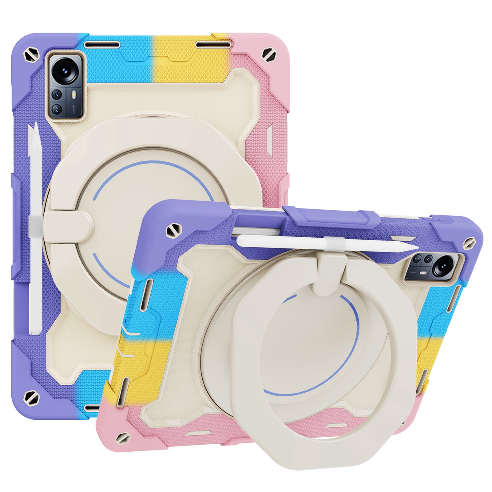 

Für Xiaomi Pad 5 Pro 12.4 (2022) Weiches Silikon Hartes PC Tablet Hülle Rotatable Schockdrocknung Rugged Cover Mit Schultergurt - Regenbogenrosa, Xiaomi Pad 5 Pro 12.4 (2022)