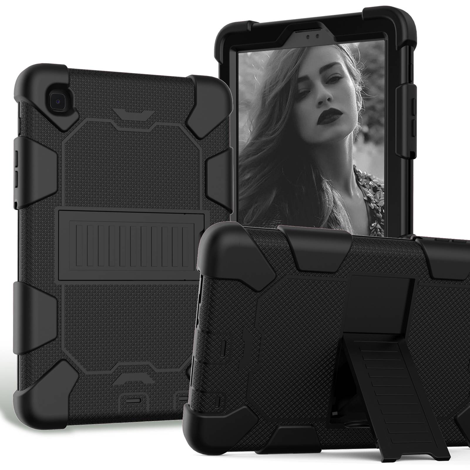 

For Samsung Galaxy Tab A7 Lite 8.7-inch Dual Color Silicone + PC Tablet Case Kickstand Shockproof Protective Cover - Black, Galaxy Tab A7 Lite 8.7-inch