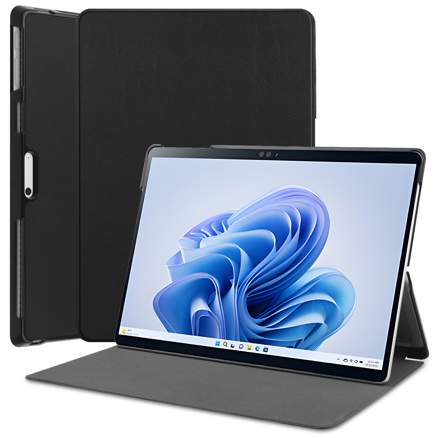 

Für Microsoft Surface Pro 9 PU Leder Faltbarer Standabdeckung Voller Schutzschutzgehäuse - Schwarz, Microsoft Surface Pro 9