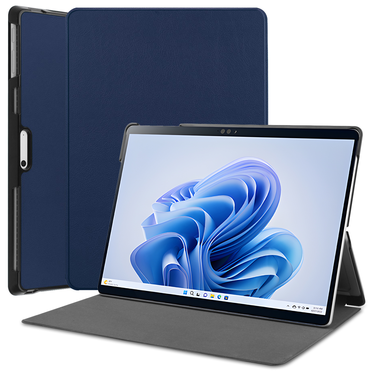 

Für Microsoft Surface Pro 9 PU Leder Faltbarer Standabdeckung Voller Schutzschutzgehäuse - Dunkelblau, Microsoft Surface Pro 9
