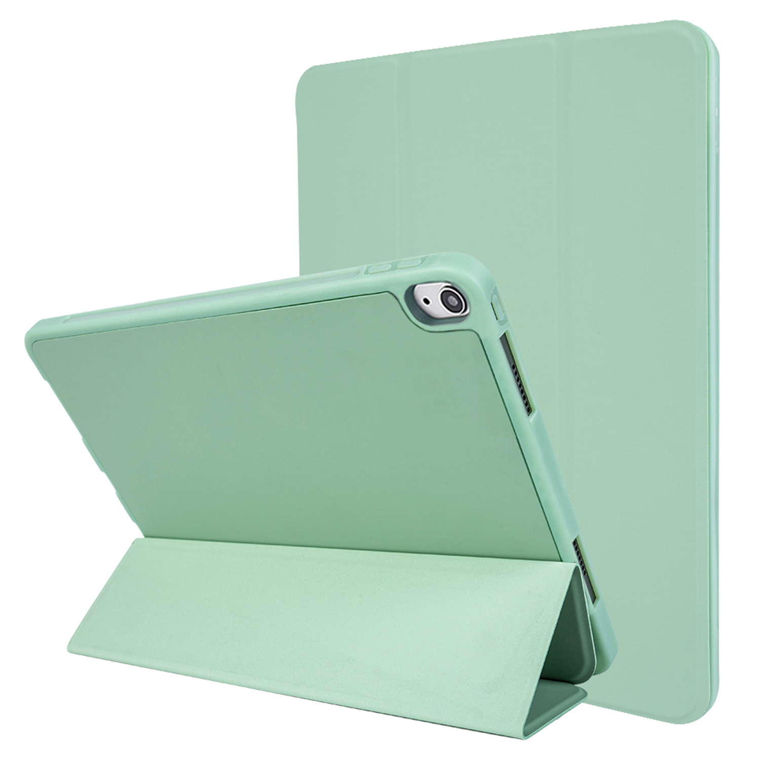 

Für Ipad 10.9 (2022) Drop-sof-drei-fold-tablet-abdeckständer Mikrofaserleder + TPU + Silikon Tablet Hülle - Hellgrün, iPad 10.9 (2022)