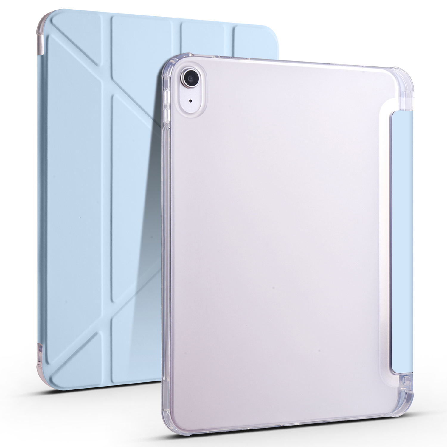 

Shockproof Leather Case for iPad 10.9 (2022) Anti-Drop Protective Case Transparent V-Fold Stand Tablet Cover with Pencil Slot - Blue, iPad 10.9 (2022)