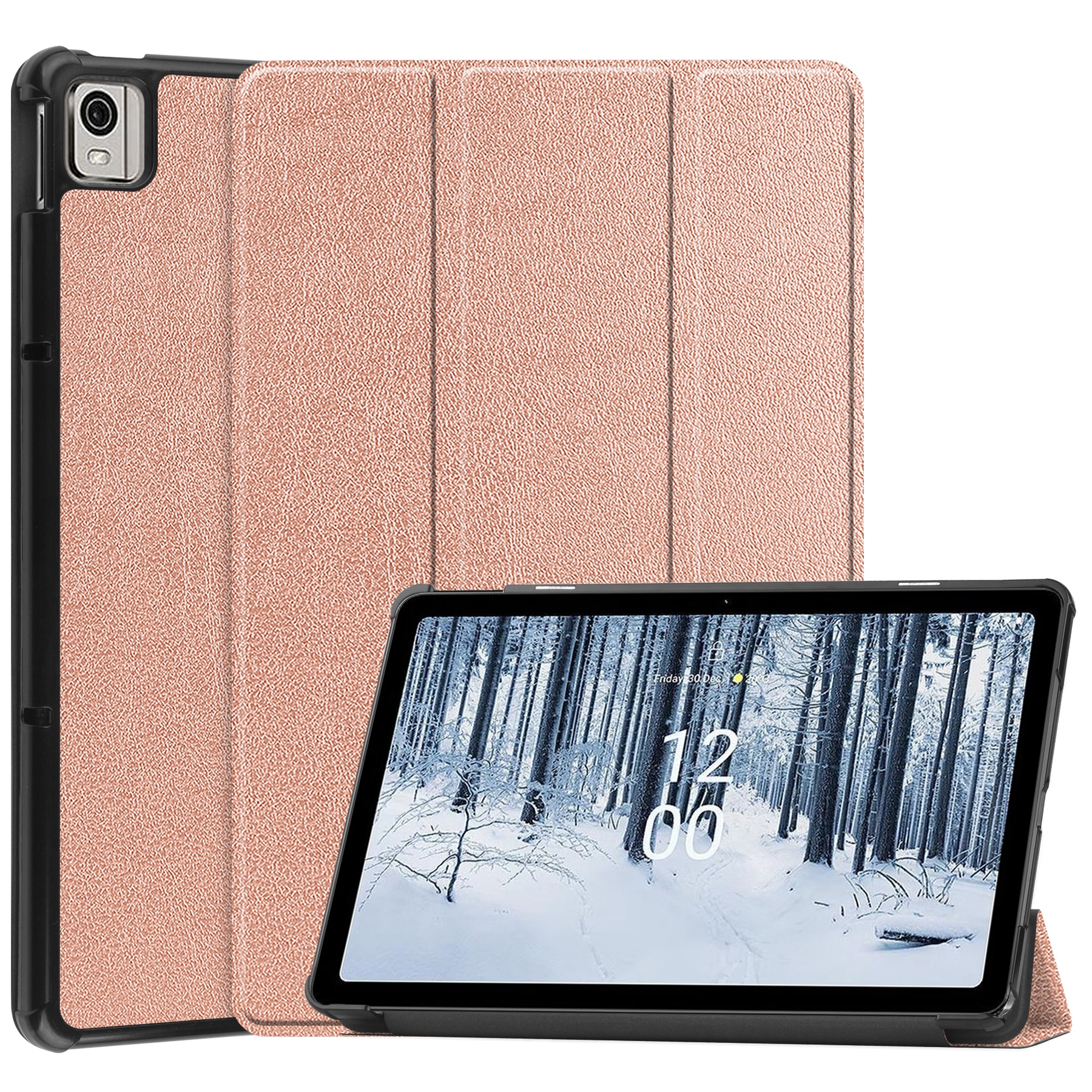 

Für Nokia T21 Tri-fold Stand Smart Auto Wake / Schlafabdeckung PU Leder Anti-kratzer-tablet-hülle - Roségold, Nokia T21