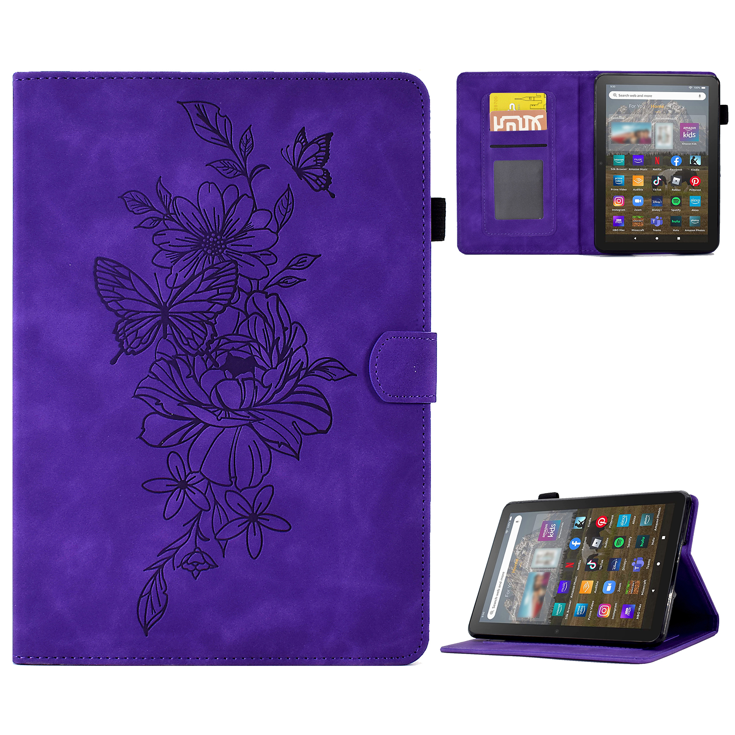 For Amazon Kindle 11th Gen (2022) Stitching PU Leather Auto Sleep   Wake Smart Cover Butterfly Flower Pattern Imprinted Folio Stand Card Slot Tablet C