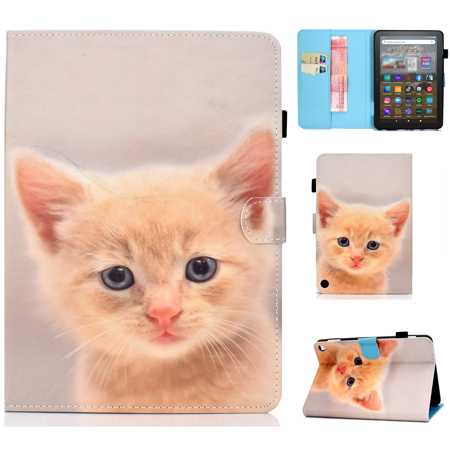 

Für Amazon Fire HD 8 (2022) PU Lederständer Schutz Tablettenabdeckungsmuster Druck Folio Schocksicherer Brieftasche Mit Bleistifthalter - Süße Katze, Amazon Fire HD 8 (2022)