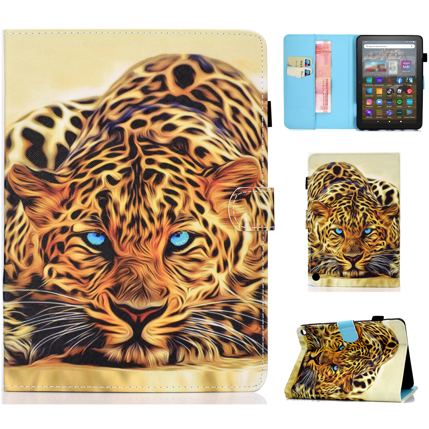 

Für Amazon Fire HD 8 (2022) PU Lederständer Schutz Tablettenabdeckungsmuster Druck Folio Schocksicherer Brieftasche Mit Bleistifthalter - Leopard, Amazon Fire HD 8 (2022)