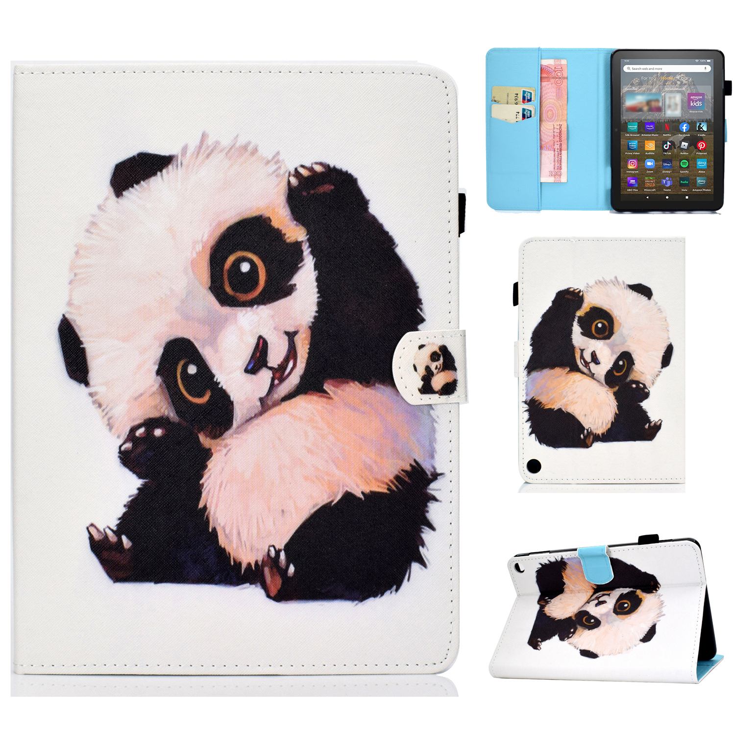 

Für Amazon Fire HD 8 (2022) PU Lederständer Schutz Tablettenabdeckungsmuster Druck Folio Schocksicherer Brieftasche Mit Bleistifthalter - Panda Winkte, Amazon Fire HD 8 (2022)