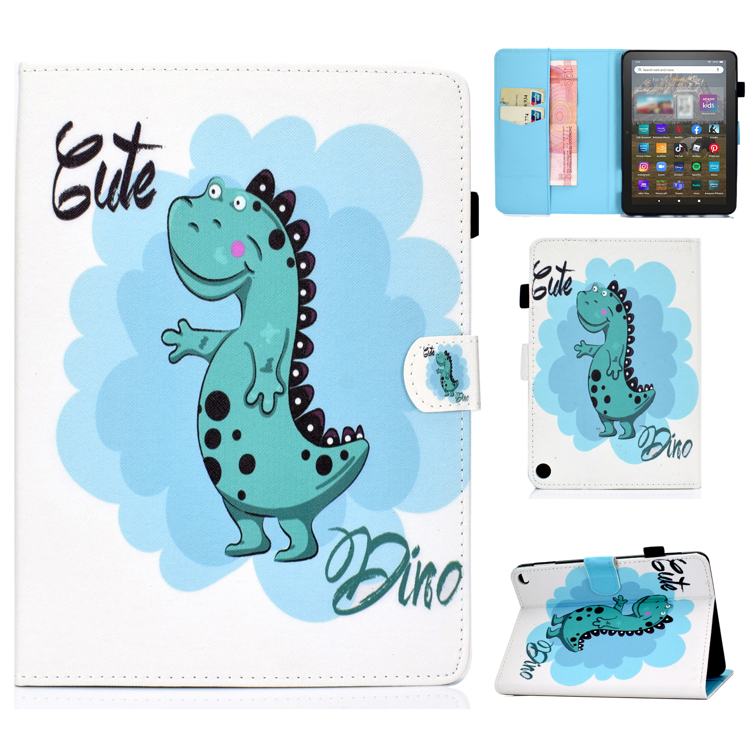 

Für Amazon Fire HD 8 (2022) PU Lederständer Schutz Tablettenabdeckungsmuster Druck Folio Schocksicherer Brieftasche Mit Bleistifthalter - Dinosaurier, Amazon Fire HD 8 (2022)