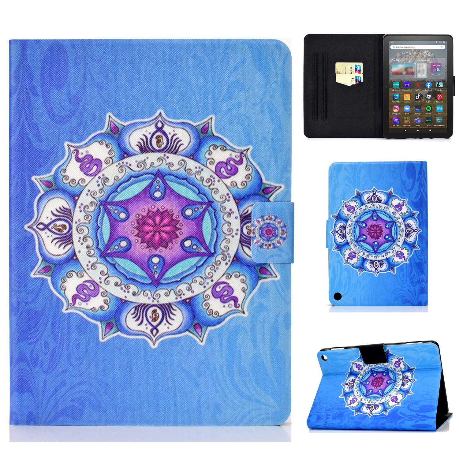 

Für Amazon Fire HD 8 (2022) PU Leder Magnetische Schutzabdeckungsmuster -druckständer Kartenhalter Folio Tablet Hülle - Mandala, Amazon Fire HD 8 (2022)
