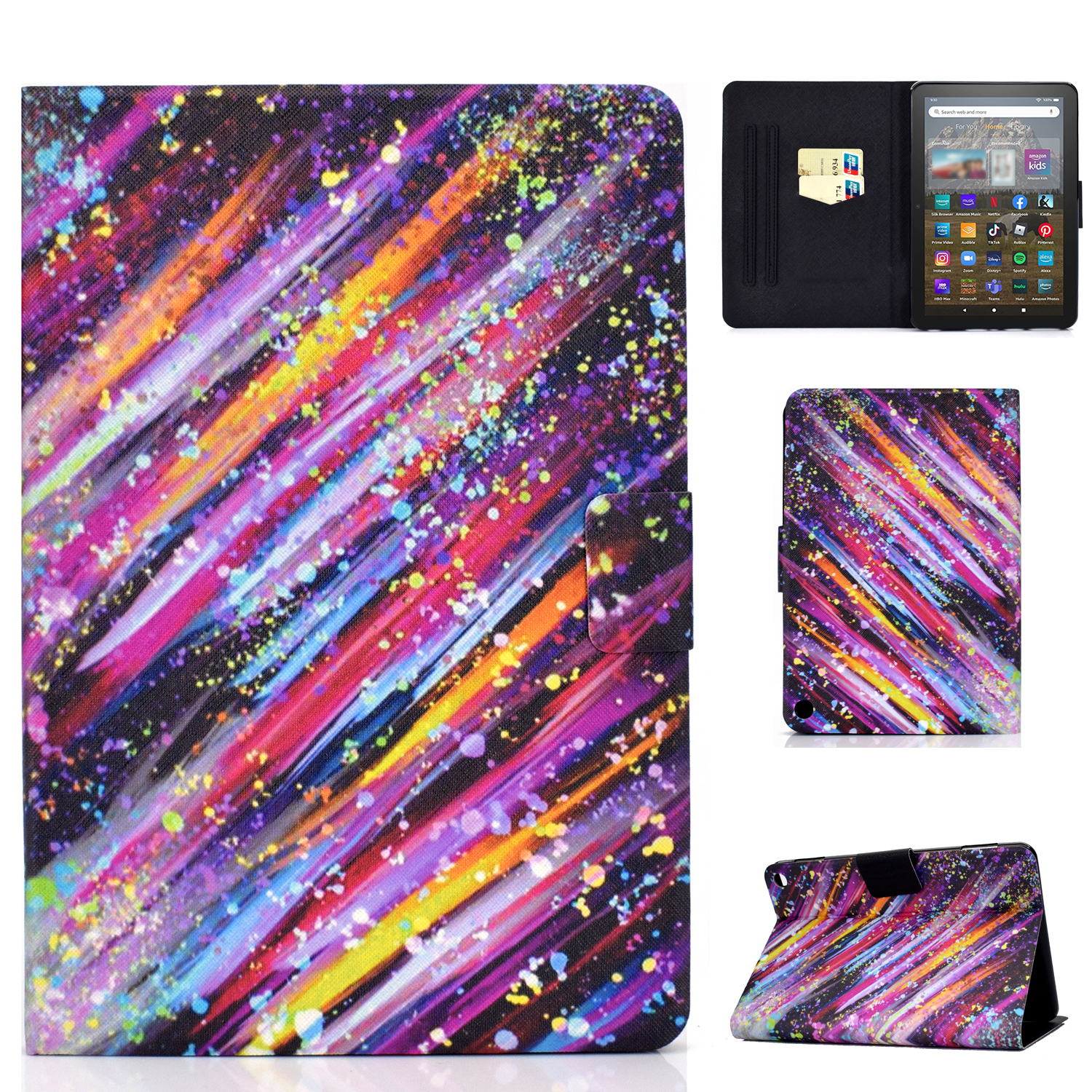 

Für Amazon Fire HD 8 (2022) PU Leder Magnetische Schutzabdeckungsmuster -druckständer Kartenhalter Folio Tablet Hülle - Meteor, Amazon Fire HD 8 (2022)