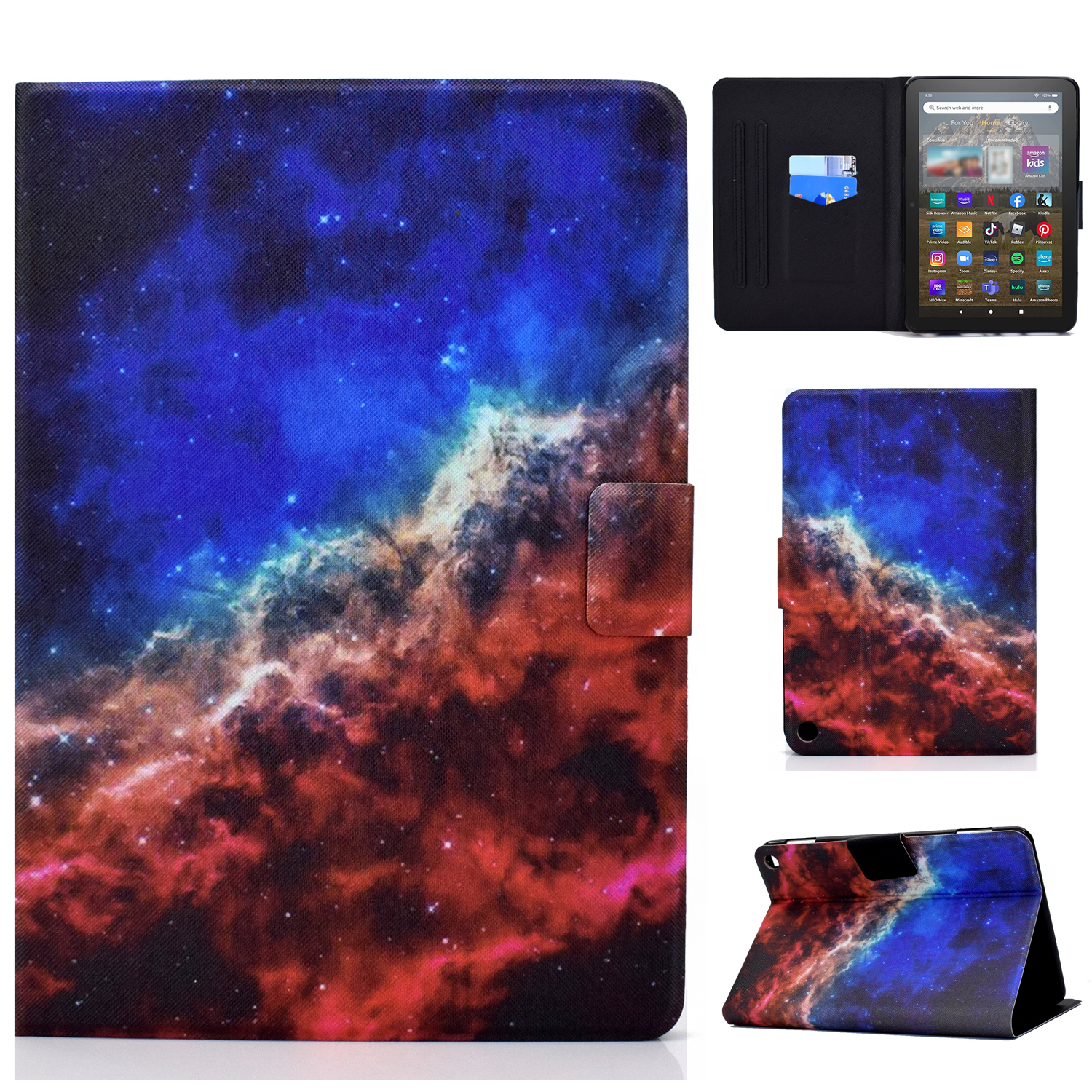 

Für Amazon Fire HD 8 (2022) PU Leder Magnetische Schutzabdeckungsmuster -druckständer Kartenhalter Folio Tablet Hülle - Sternenklarer Himmel, Amazon Fire HD 8 (2022)