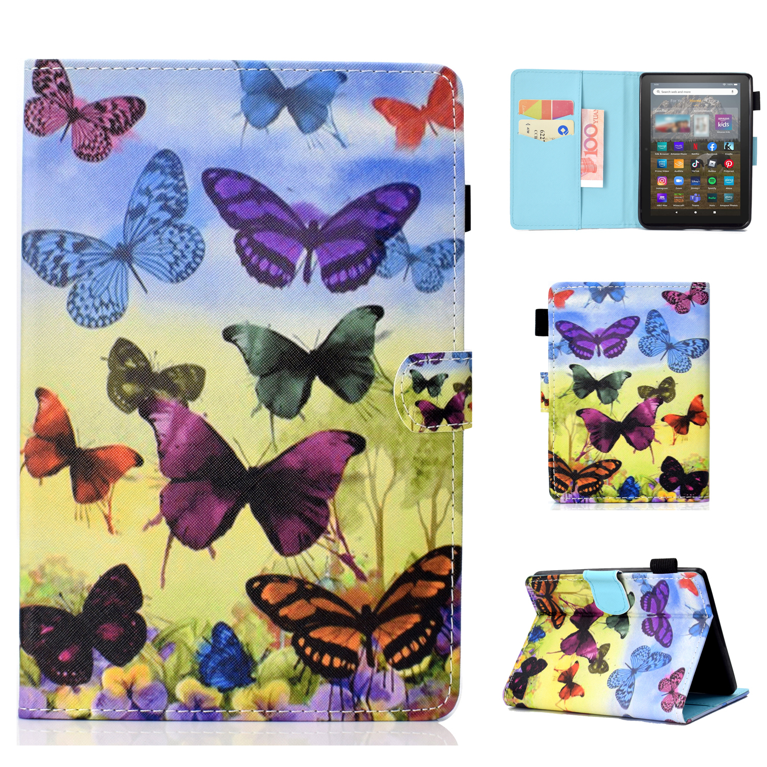 For Amazon Kindle 11th Gen (2022) Pattern Printing Folio Flip Tablet Stand Case Stitching Line PU Leather Card Holder Protective Cover - Colorful Butt