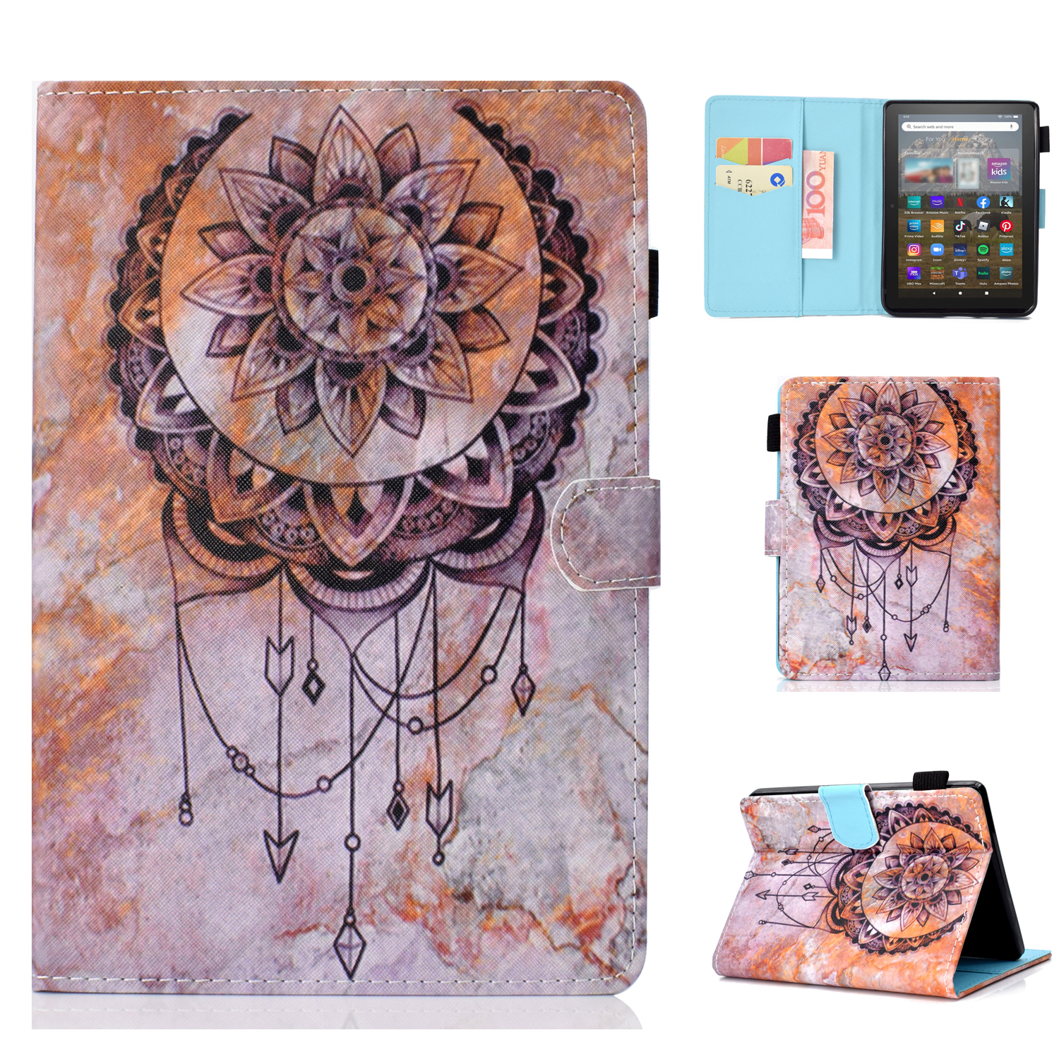 For Amazon Kindle 11th Gen (2022) Pattern Printing Folio Flip Tablet Stand Case Stitching Line PU Leather Card Holder Protective Cover - Dream Catcher